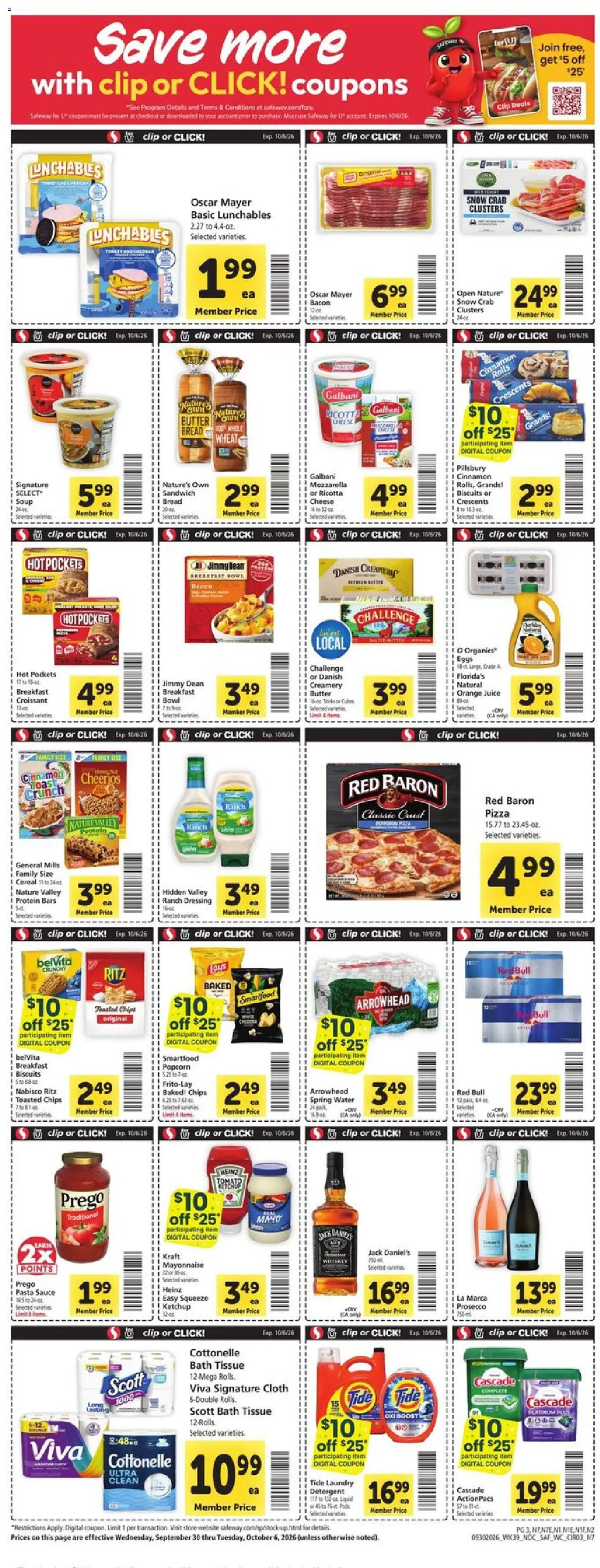 Safeway Weekly Ad - valid from 09/30/2026 | Page: 3 | Products: Bath, Popcorn, Bread, Water