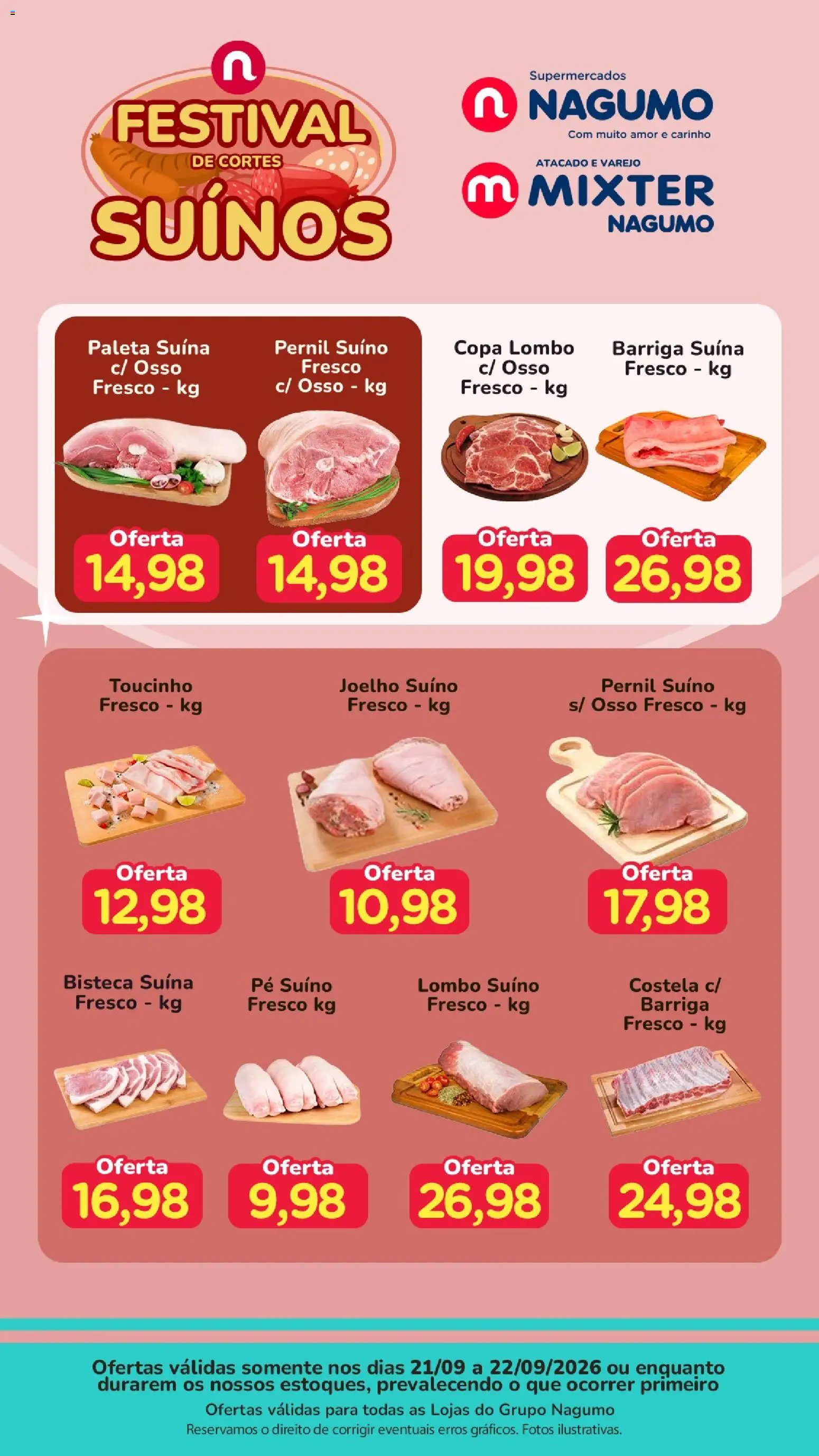 Nagumo Folheto - válido de 21/09/2026 | Página: 1 | Produtos: Joelho suíno, Lombo, Barriga suína, Pernil suíno