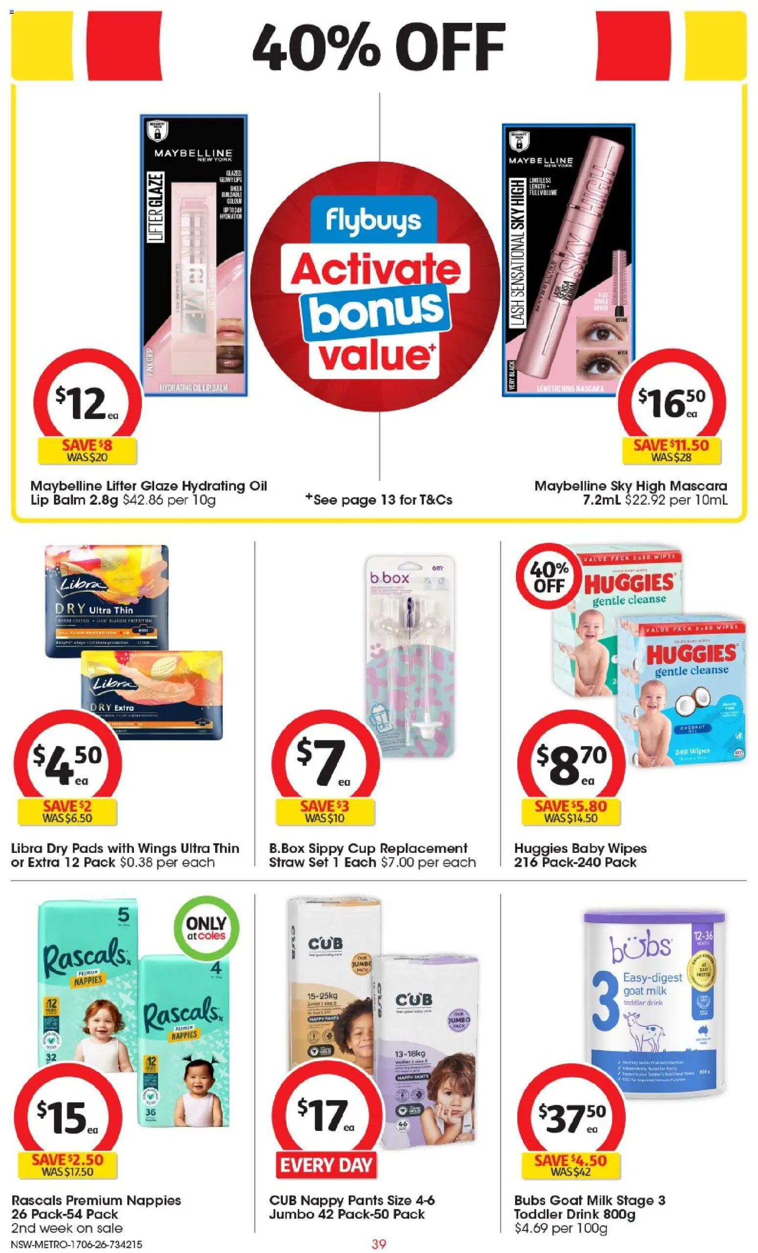 Coles catalogue - valid from 17.06.2026 | Page: 39 | Products: Mascara, Milk, Oil, Pants