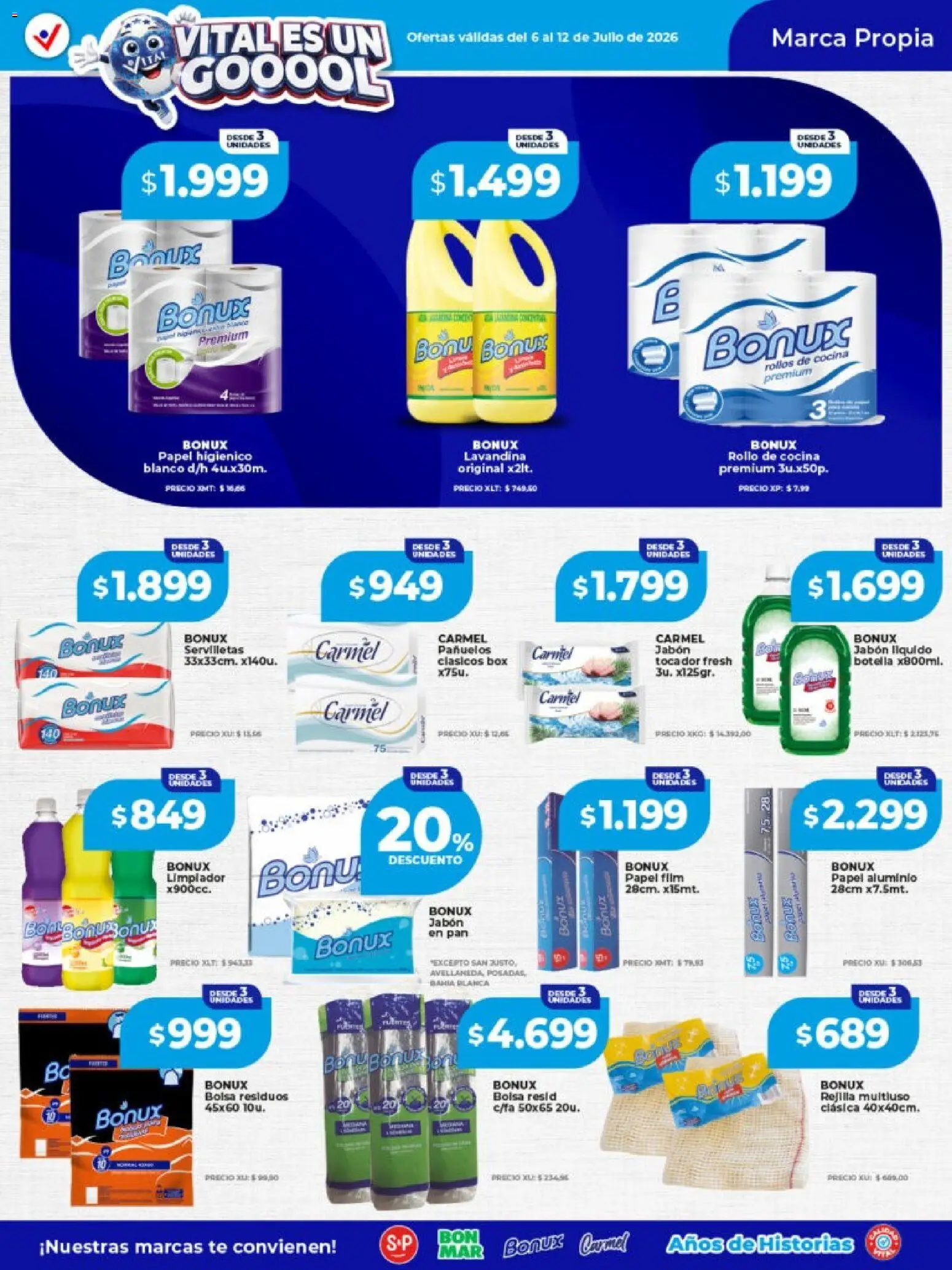 Vital - Especial nuestras marcas │ válido desde el 06/07/2026 | Página: 3 | Productos: Lavandina, Cocina, Servilletas, Jabón líquido