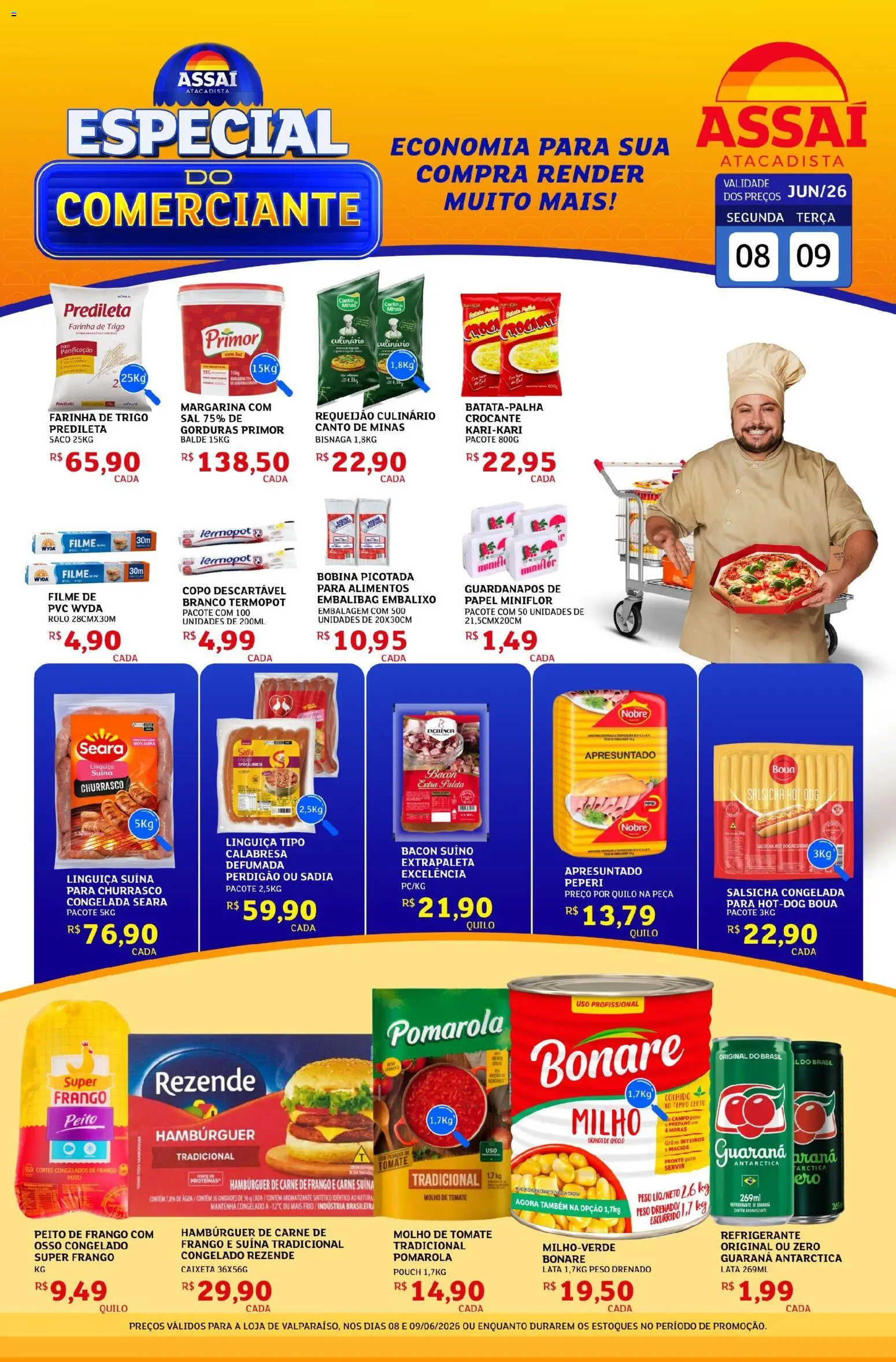 Assaí Atacadista Folheto - válido de 08.06.2026 | Página: 1 | Produtos: Molho de tomate, Farinha de trigo, Frango, Requeijão