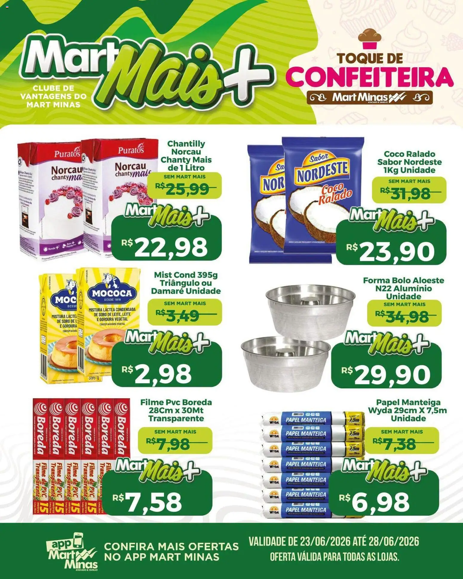 Mart Minas Folheto - válido de 23/06/2026 | Página: 2 | Produtos: Coco, filme de PVC, Manteiga, Bolo