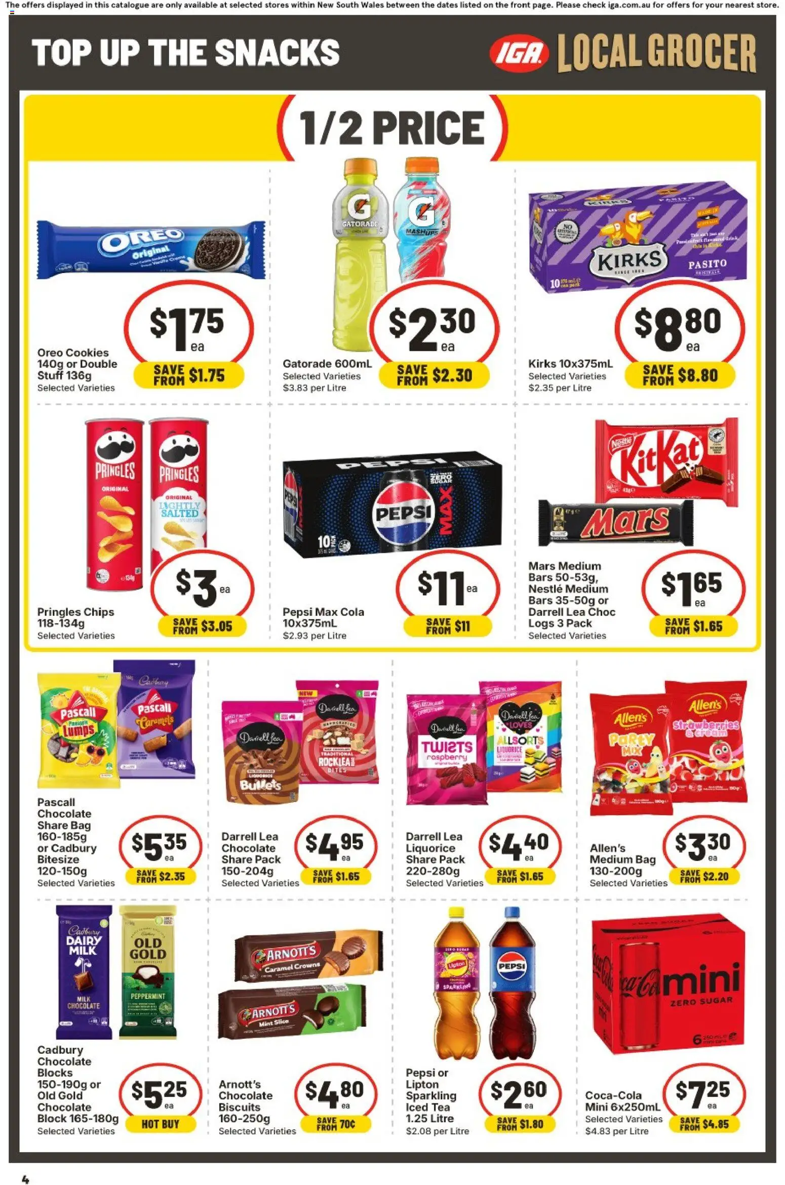 IGA catalogue - valid from 30/09/2026 | Page: 4 | Products: Biscuits, Pepsi Max, Iced tea, Cookies