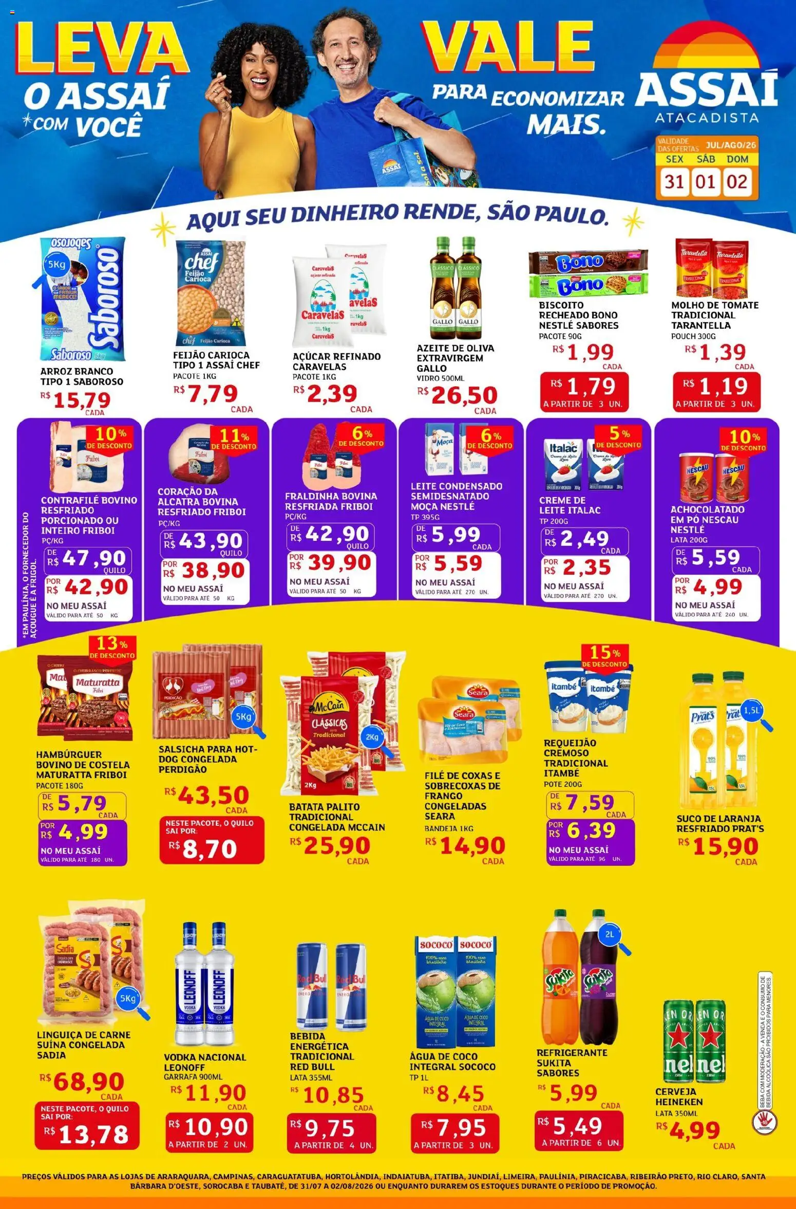 Assaí Atacadista Folheto - válido de 31/07/2026 | Página: 1 | Produtos: Feijão, Suco, Refrigerante, Azeite