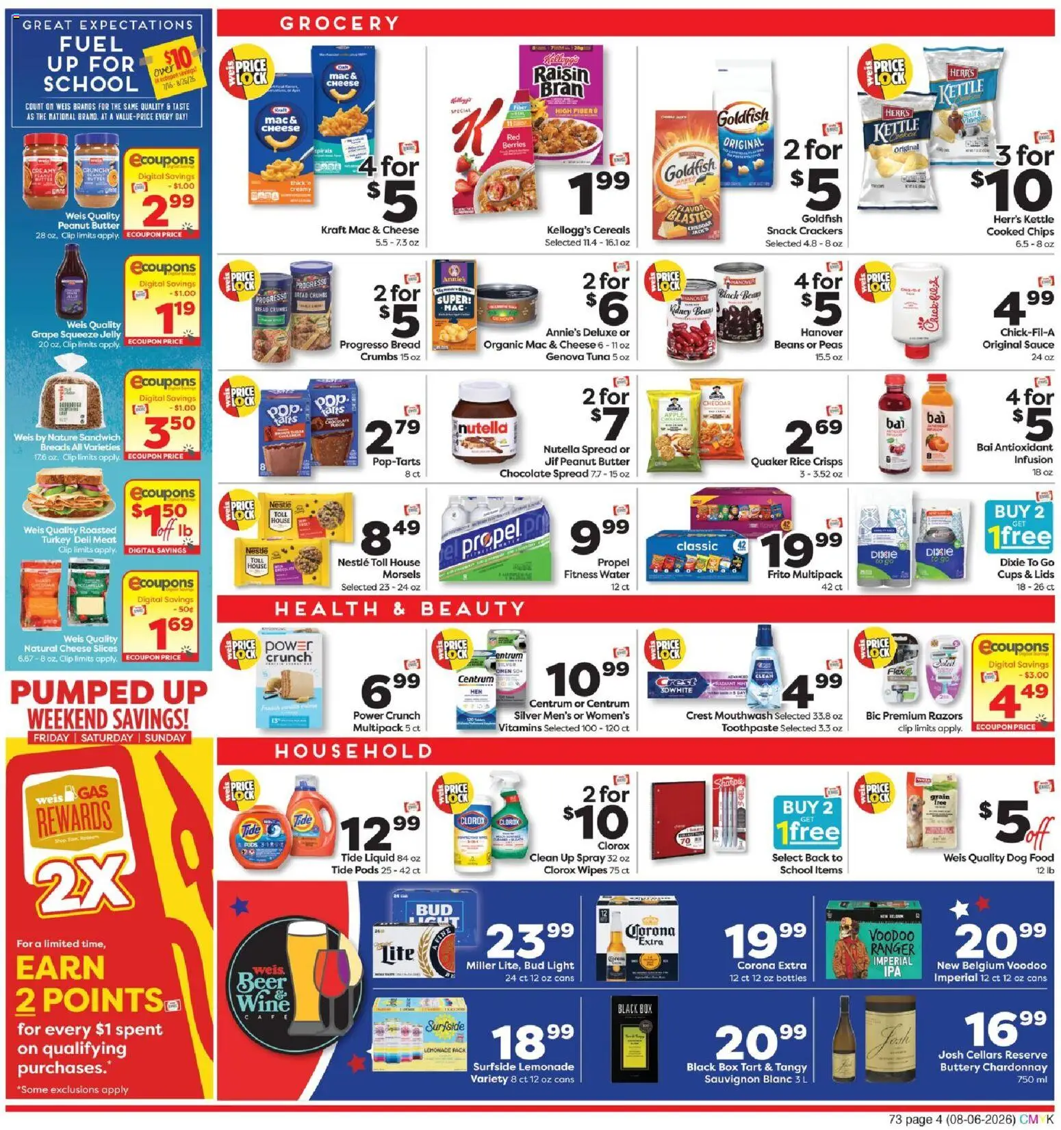 Weis Weekly Circular - VA - valid from 08/06/2026 | Page: 4 | Products: Chocolate, Beer, Peanut butter, Beans