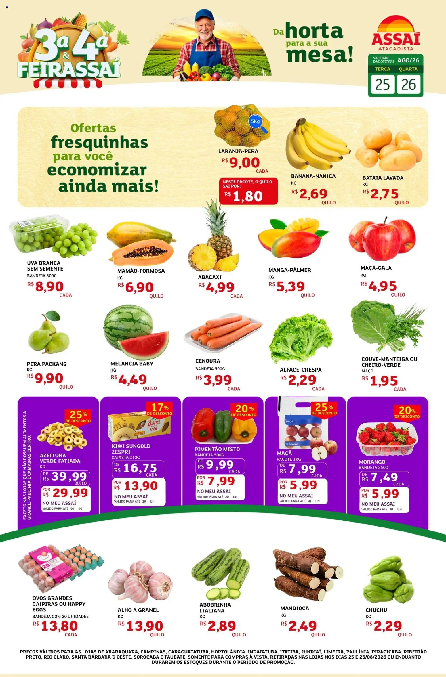 Assaí Atacadista Folheto - válido de 25/08/2026 | Página: 1 | Produtos: Melancia, Uva, Cenoura, Batata