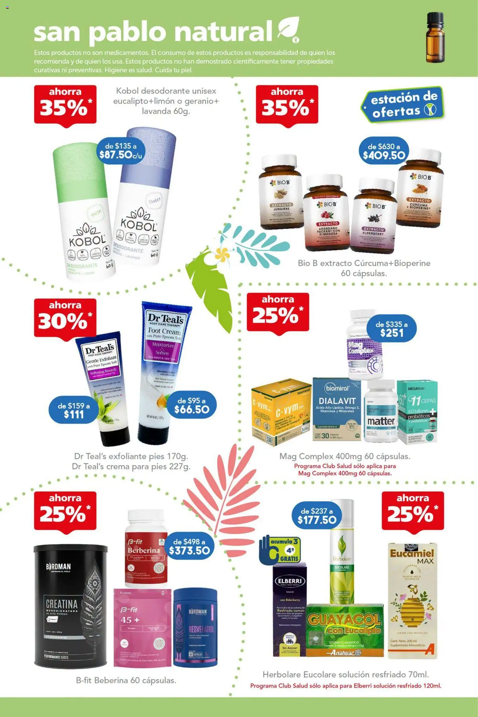 Nuevas ofertas de Farmacia San Pablo válidas en toda la República Mexicana desde el 05/07/2026. ¡Encuentra las mejores ofertas en Farmacia San Pablo catálogo! | Página: 10 | Productos: Desodorante, Azúcar, Crema, Cúrcuma