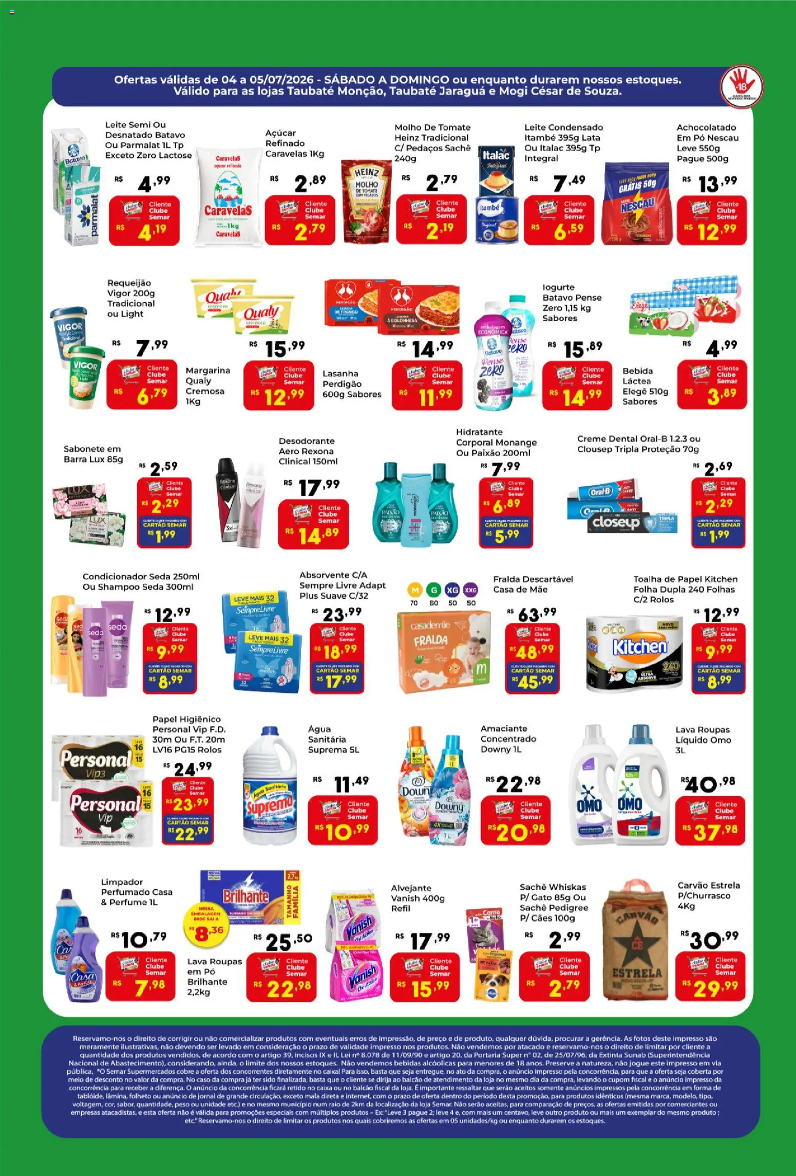 Semar Supermercado Folheto - válido de 04/07/2026 | Página: 2 | Produtos: Perfume, Molho de tomate, Lasanha, Sempre Livre