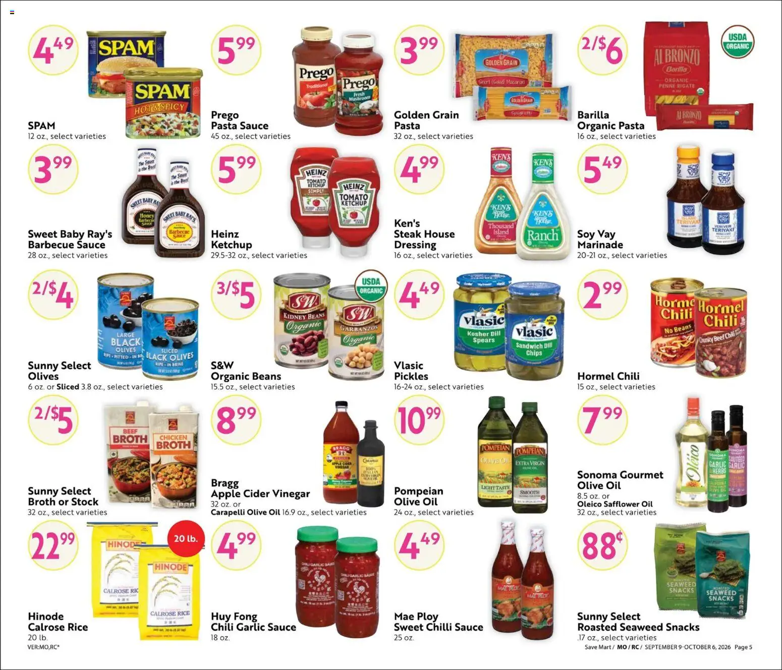 Save Mart Online Savings Guide - valid from 09/09/2026 | Page: 5 | Products: Pasta, Tomato, Barilla, Steak