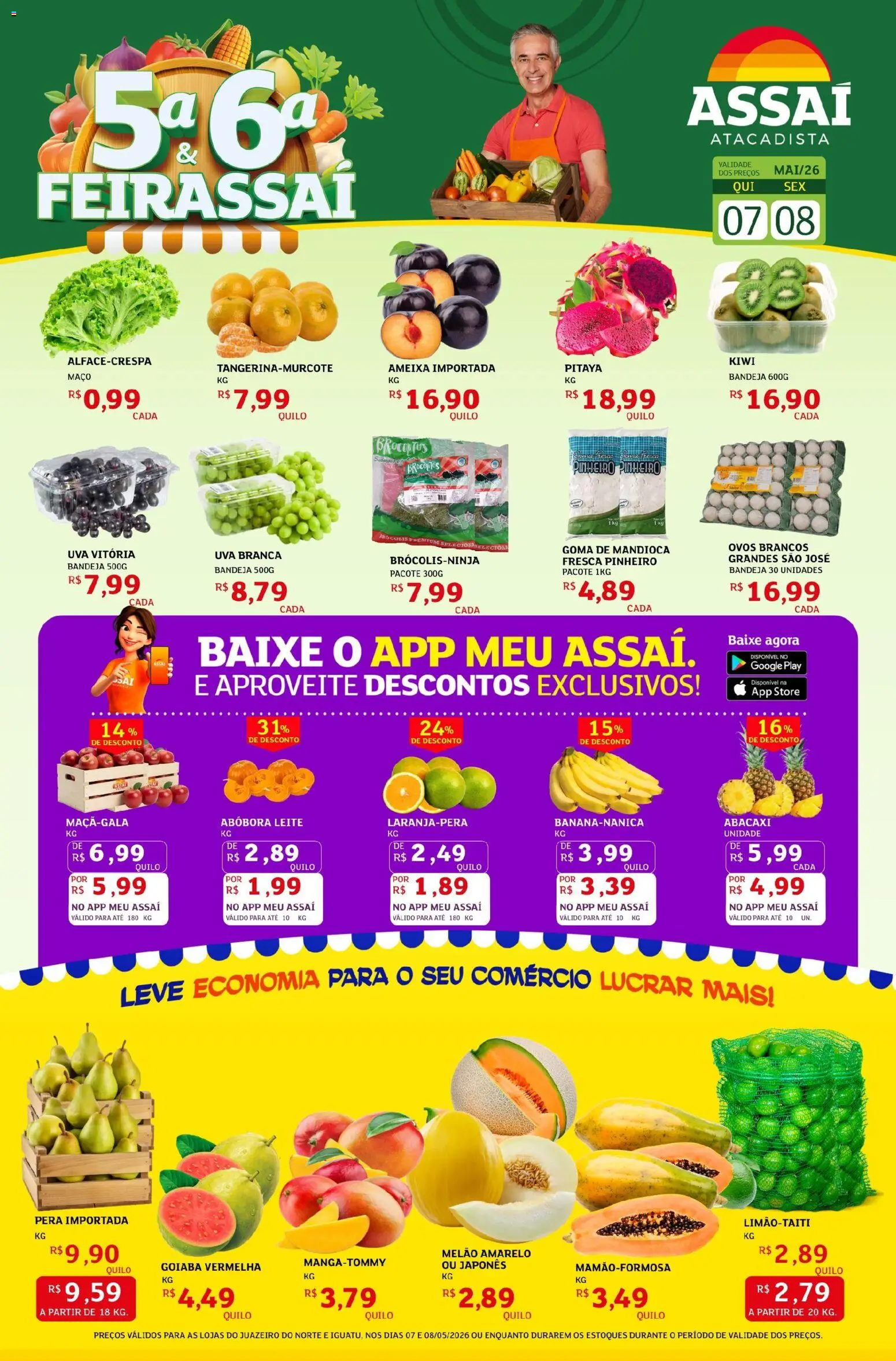 Assaí Atacadista Folheto - válido de 07.05.2026 | Página: 1 | Produtos: Melão, Kiwi, Bandeja, Ameixa