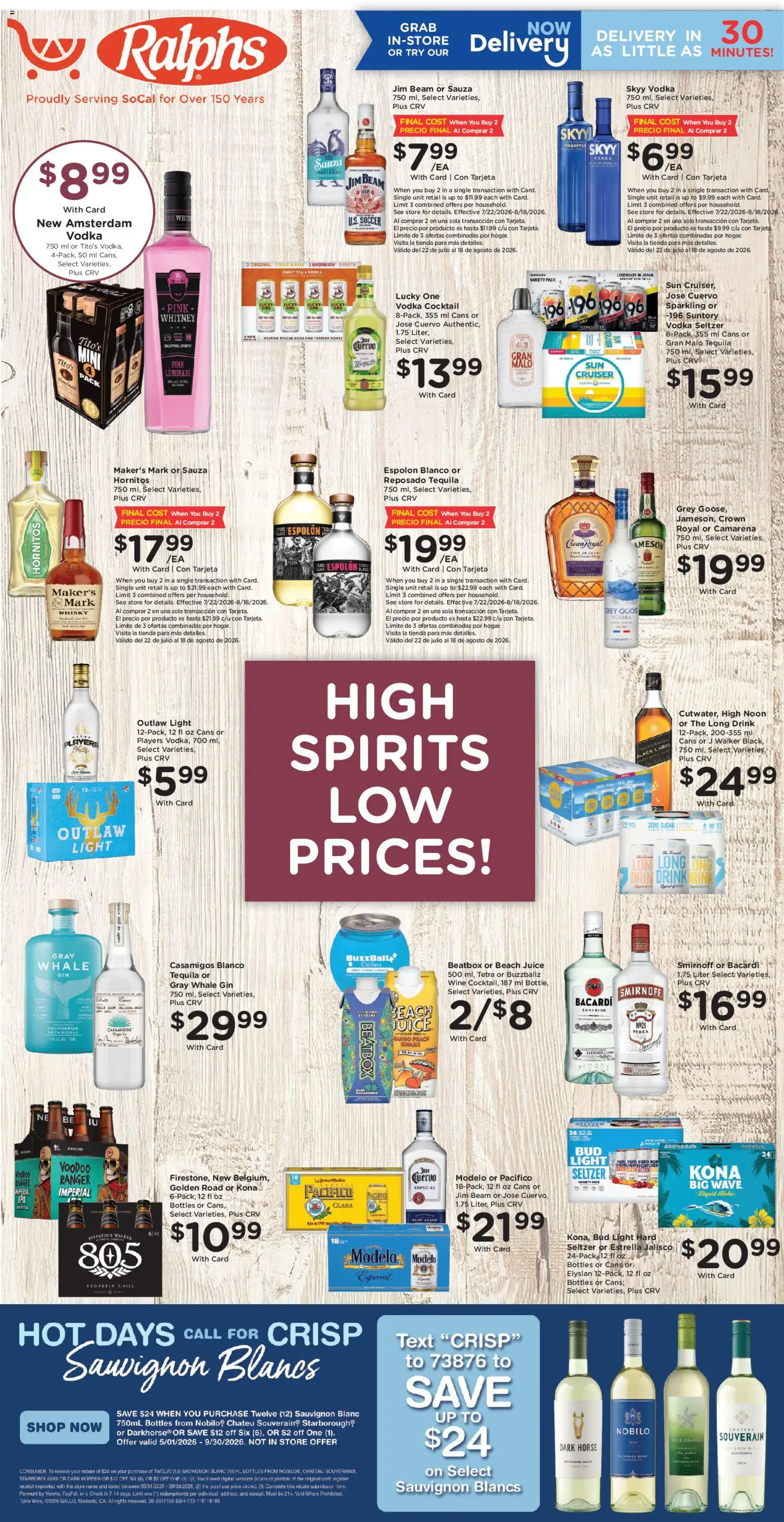 Ralphs Adult Beverage - valid from 08/05/2026 | Page: 1 | Products: Gin, Vodka, Sugar, Peach