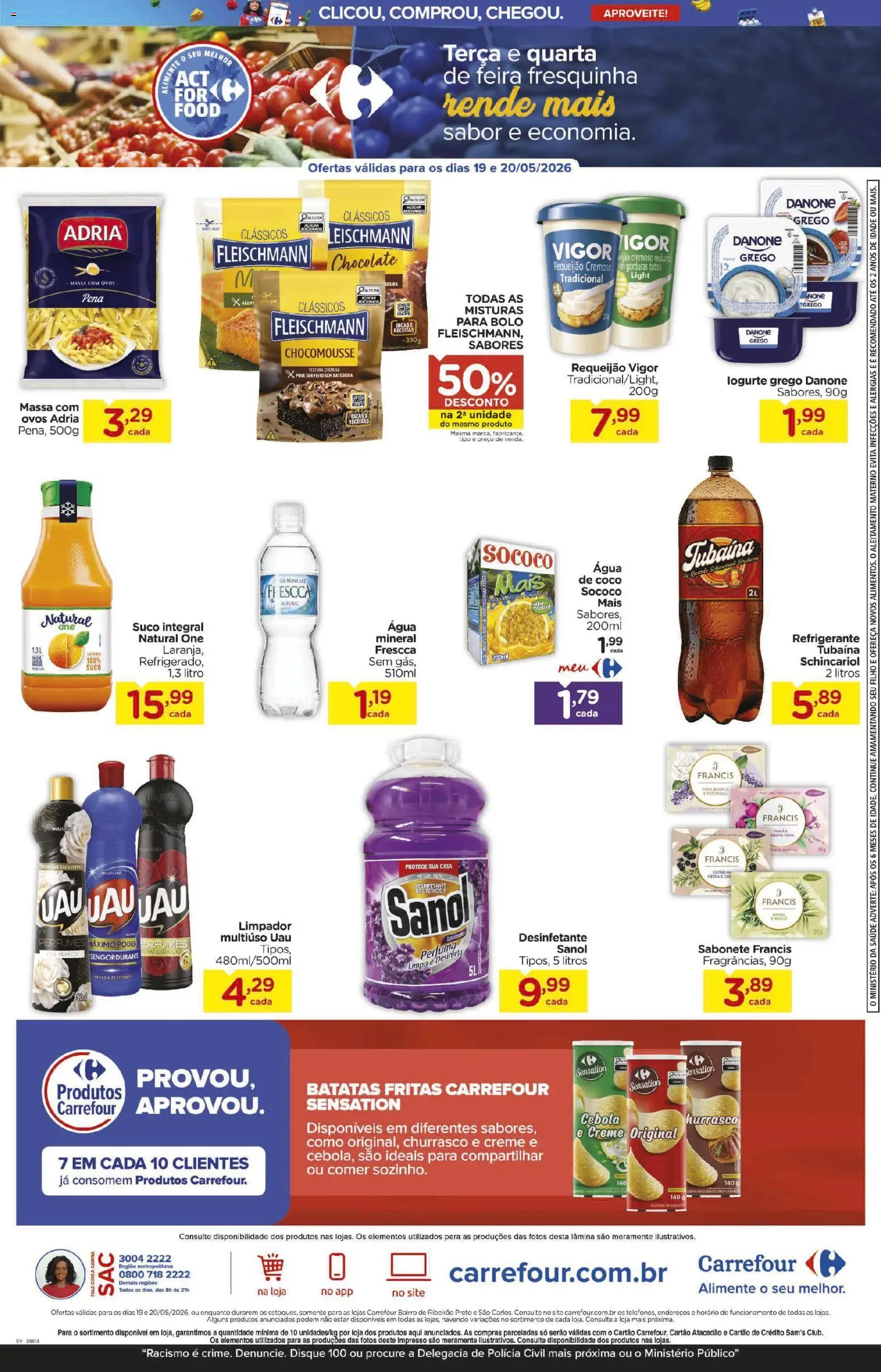 Carrefour Bairro Folheto - válido de 19.05.2026 | Página: 3 | Produtos: Massa, Bolo, Sabonete, Açúcar