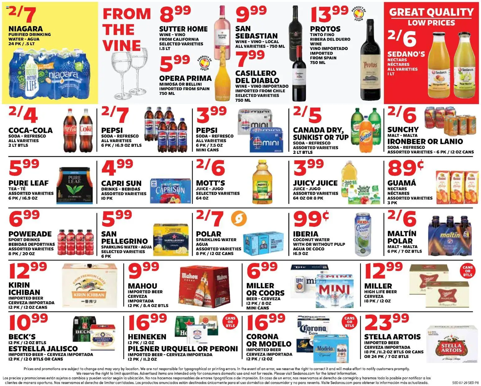 Sedano's Weekly Ad - valid from 07/29/2026 | Page: 8 | Products: Juice, Wine, Beer, Tea