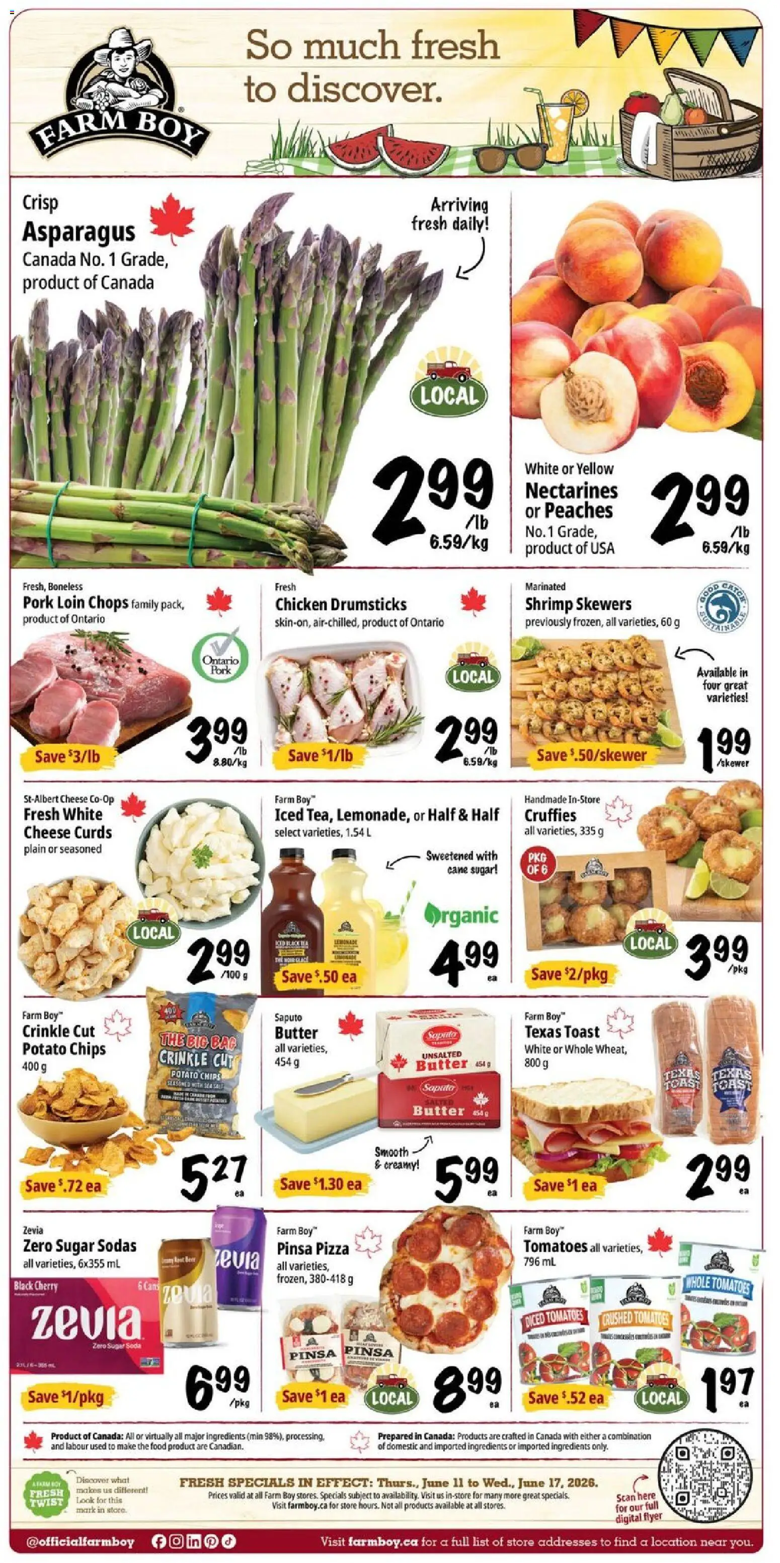 Farm Boy flyer valid from 11.06.2026 | Page: 1 | Products: Bag, Pizza, Pork, Tomatoes