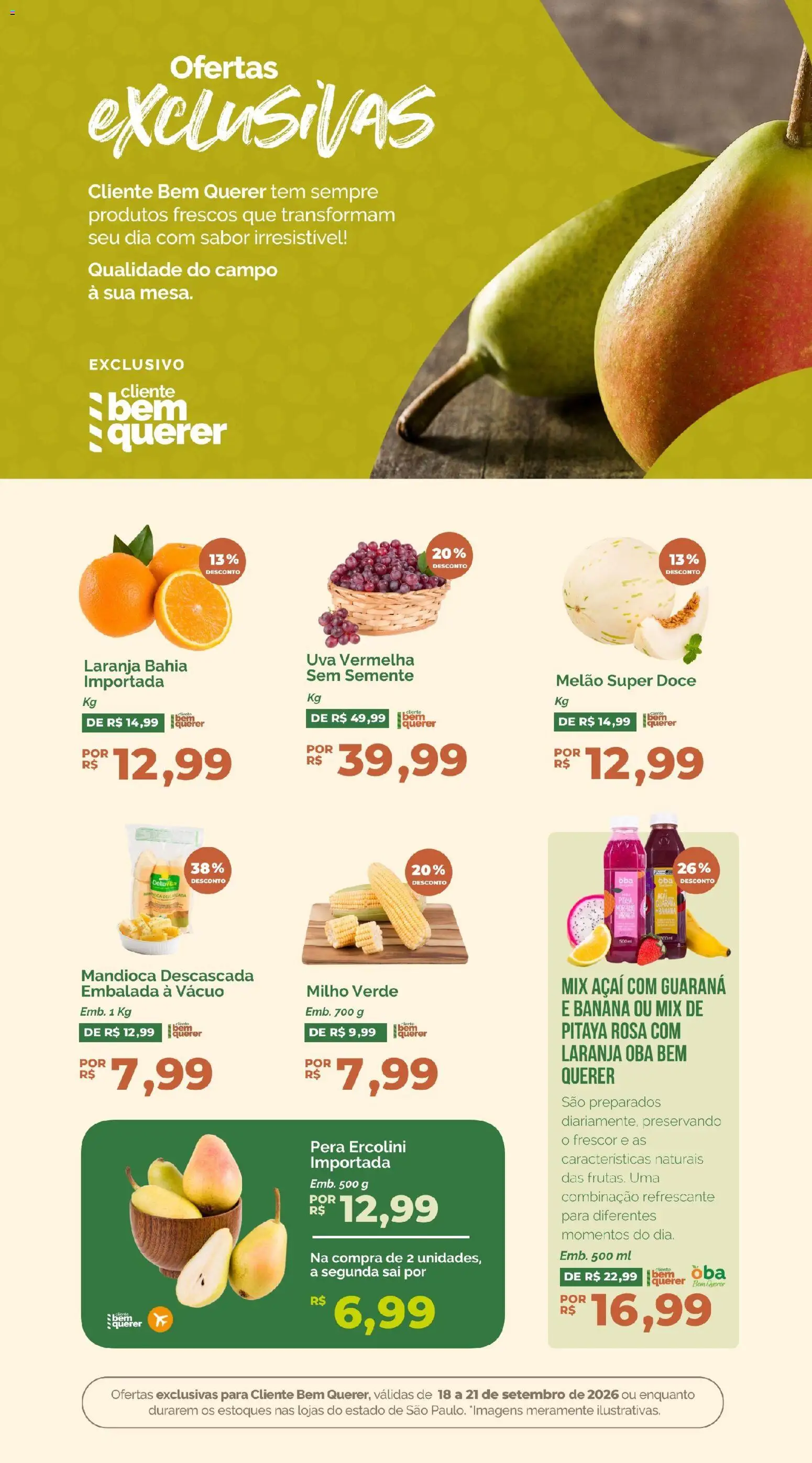 Oba Hortifruti Folheto - válido de 18/09/2026 | Página: 4 | Produtos: Melão, Mandioca, Uva, Doce