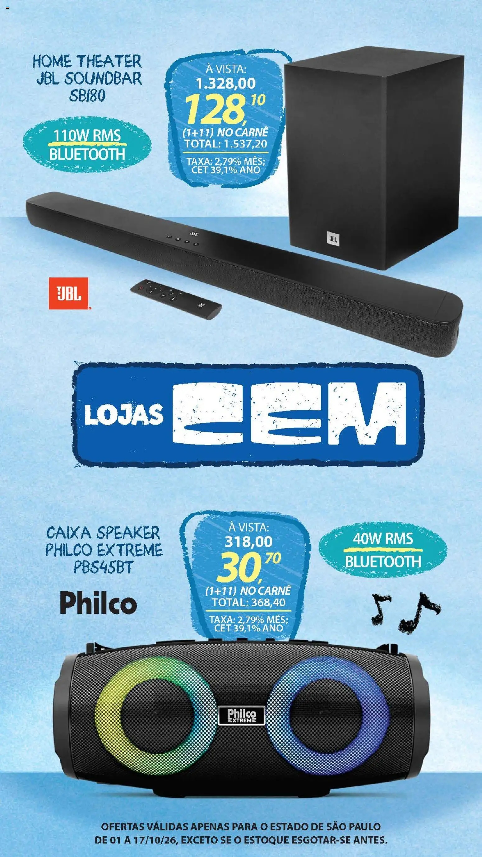 Lojas Cem Folheto - válido de 01/10/2026 | Página: 20 | Produtos: Soundbar, Caixa, Carne
