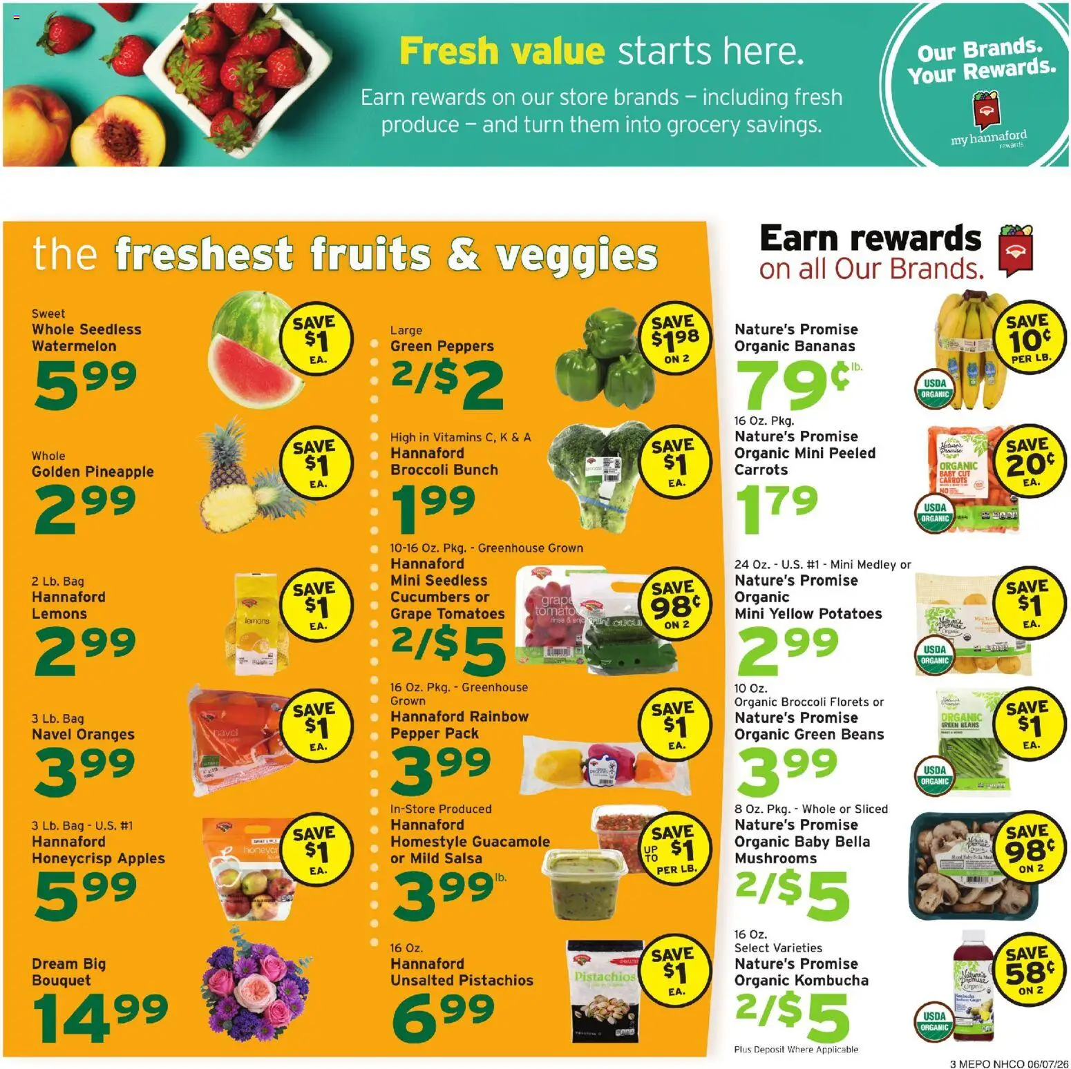 Hannaford Weekly Ad - valid from 07.06.2026 | Page: 4 | Products: Peppers, Cucumbers, Watermelon, Bag