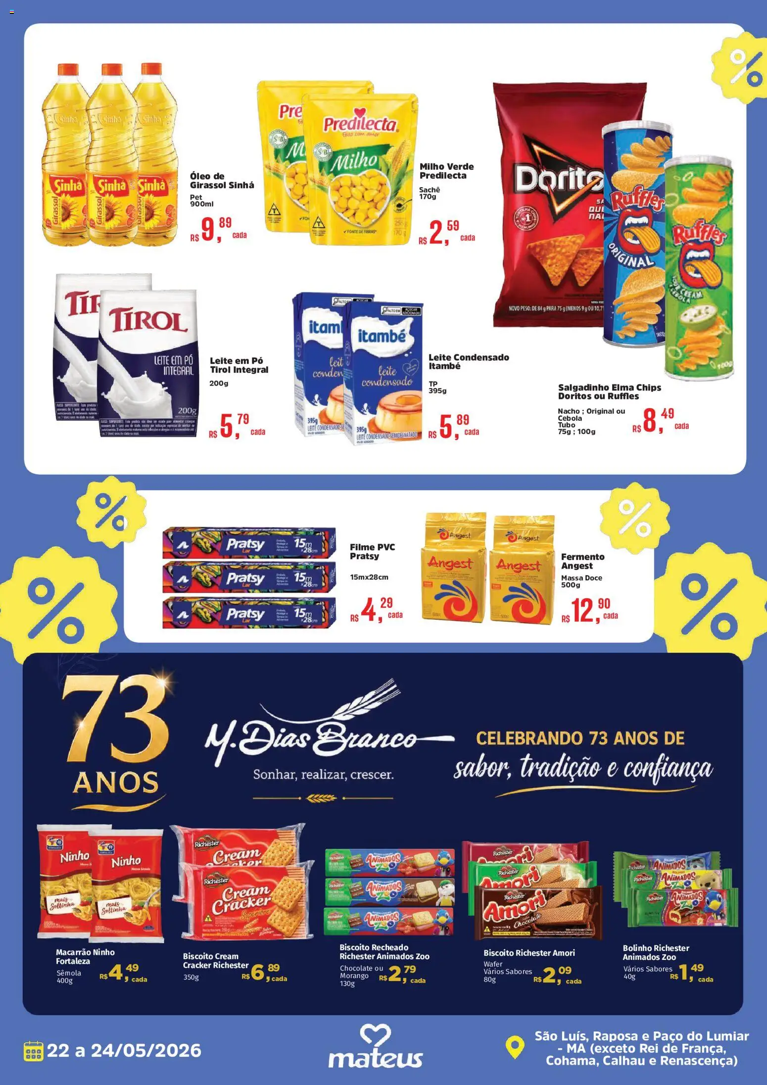 Mateus Folheto - válido de 22.05.2026 | Página: 4 | Produtos: Biscoito, Leite, Óleo, Leite em pó