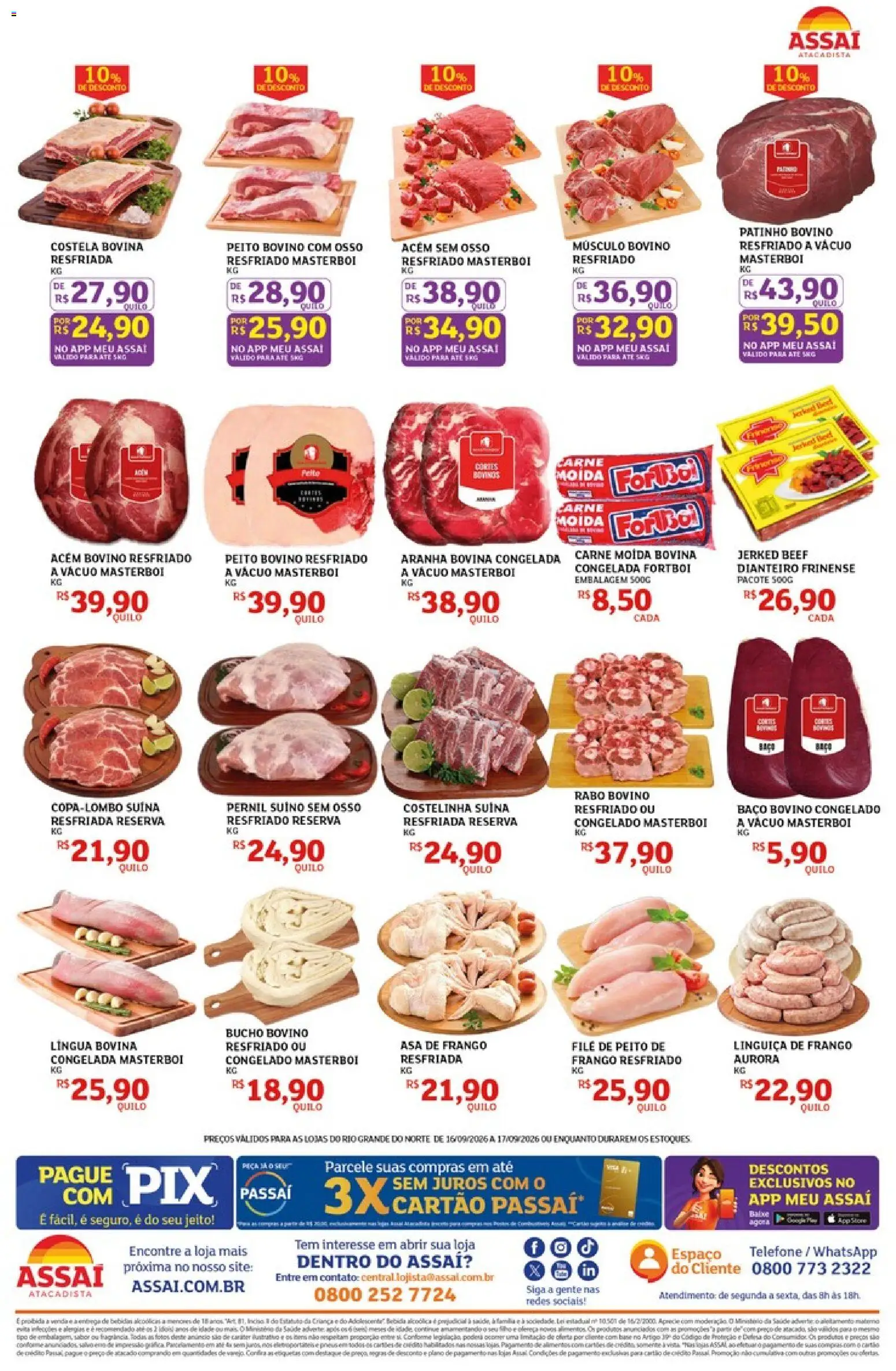 Assaí Atacadista Folheto - válido de 16/09/2026 | Página: 2 | Produtos: Carne moída bovina, Costela bovina, Pernil suíno, Carne moída