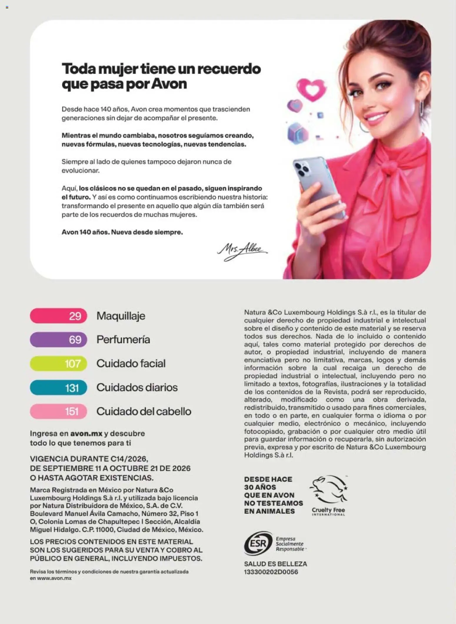 Nuevas ofertas de AVON válidas en toda la República Mexicana desde el 11/09/2026. ¡Encuentra las mejores ofertas en AVON campaña 14 2026! | Página: 6 | Productos: Maquillaje, Sobre