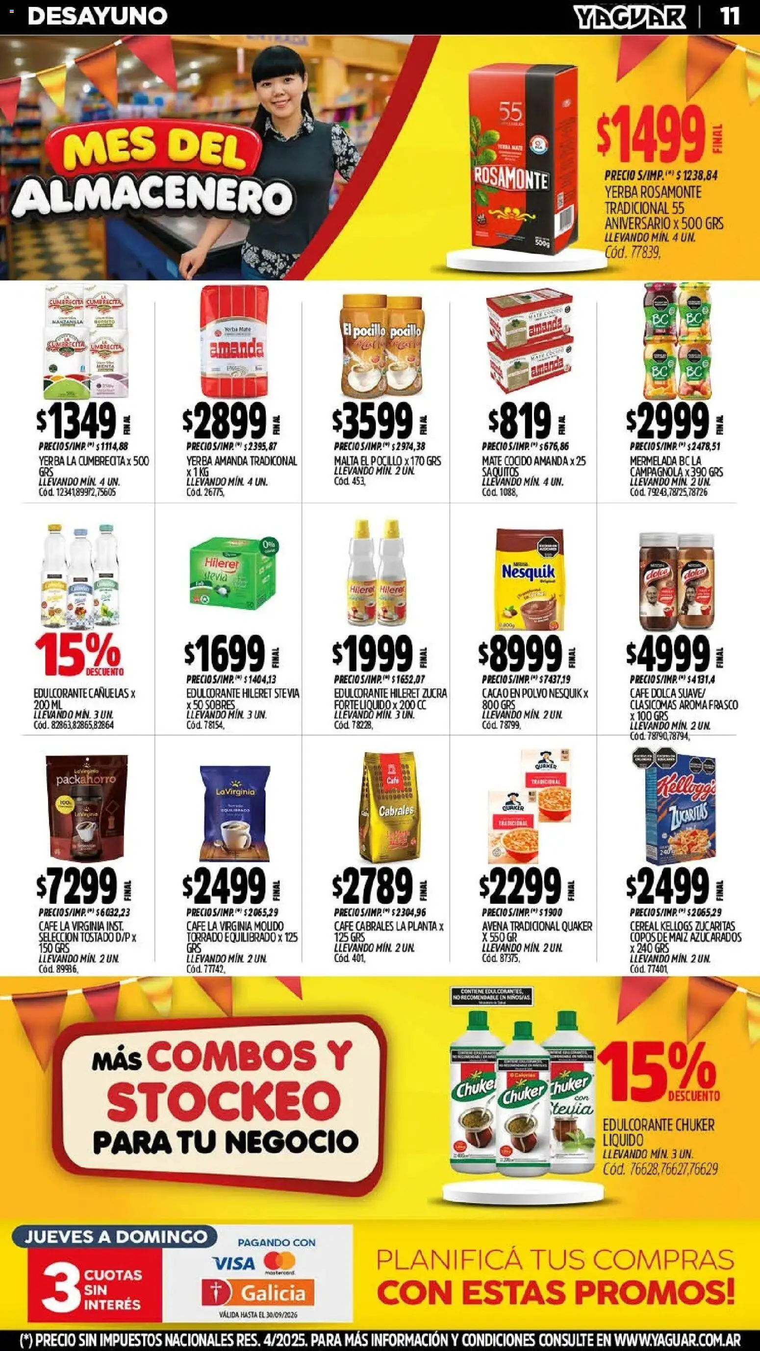 Yaguar - Oferta Semanal Mar del Plata │ válido desde el 21/09/2026 | Página: 11 | Productos: Copos de maíz, Edulcorante, Maiz, Avena