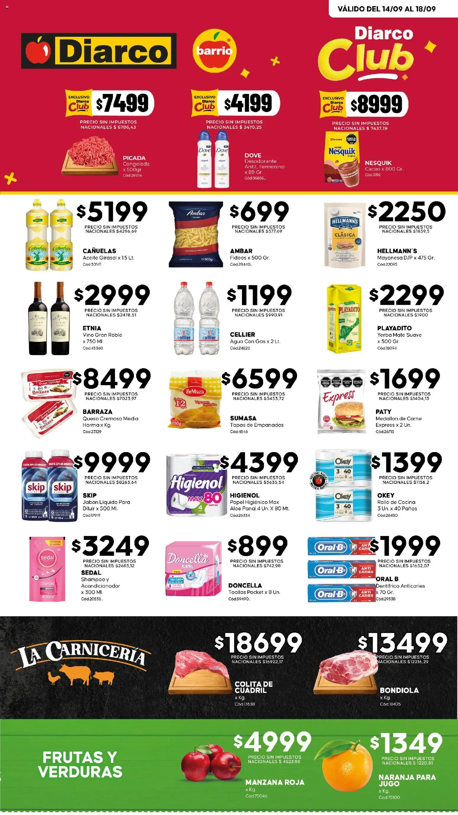 Diarco - Ofertas en Diarco Barrio │ válido desde el 14/09/2026 | Página: 1 | Productos: Aceite, Jabón líquido, Carne, Jabón