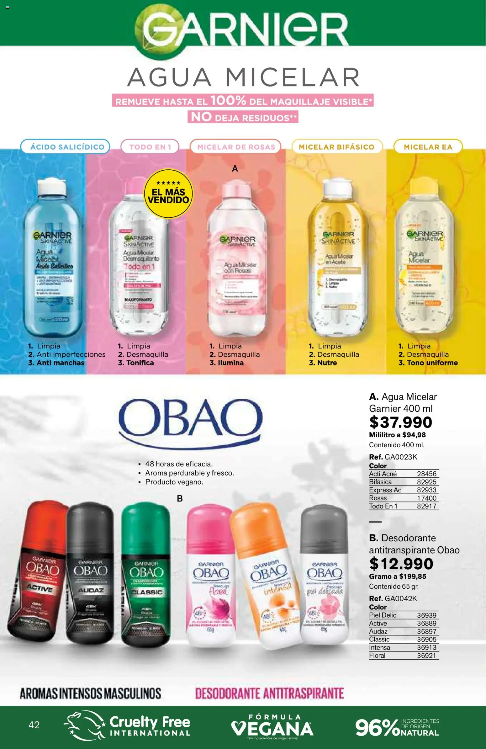 Leonisa revista - valida desde el 25/06/2026 | Página: 42 | Productos: Agua, Agua micelar, Maquillaje, Desodorante