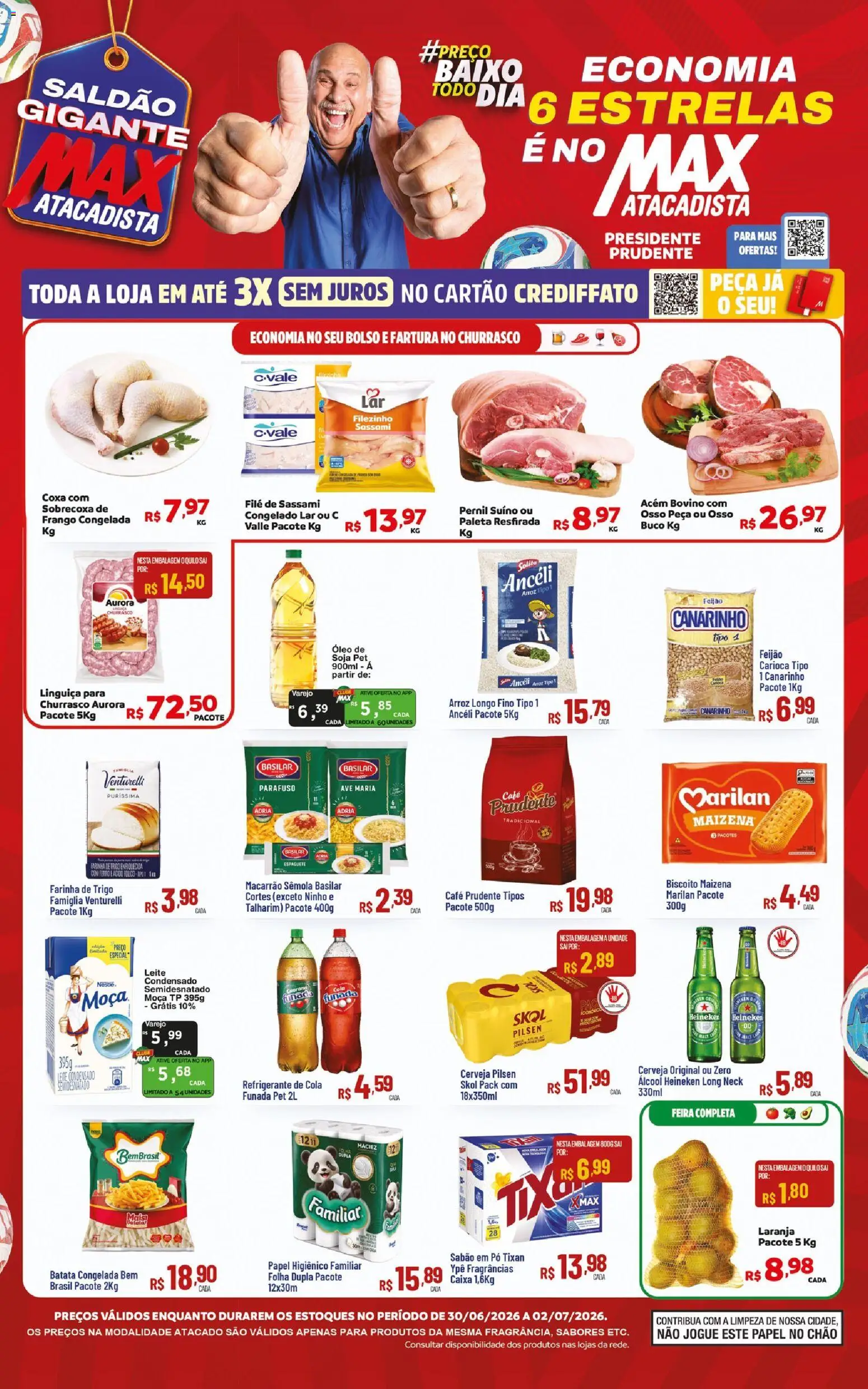 Max Atacadista Folheto - válido de 30/06/2026 | Página: 1 | Produtos: Feijão, Farinha de trigo, Cola, Macarrão