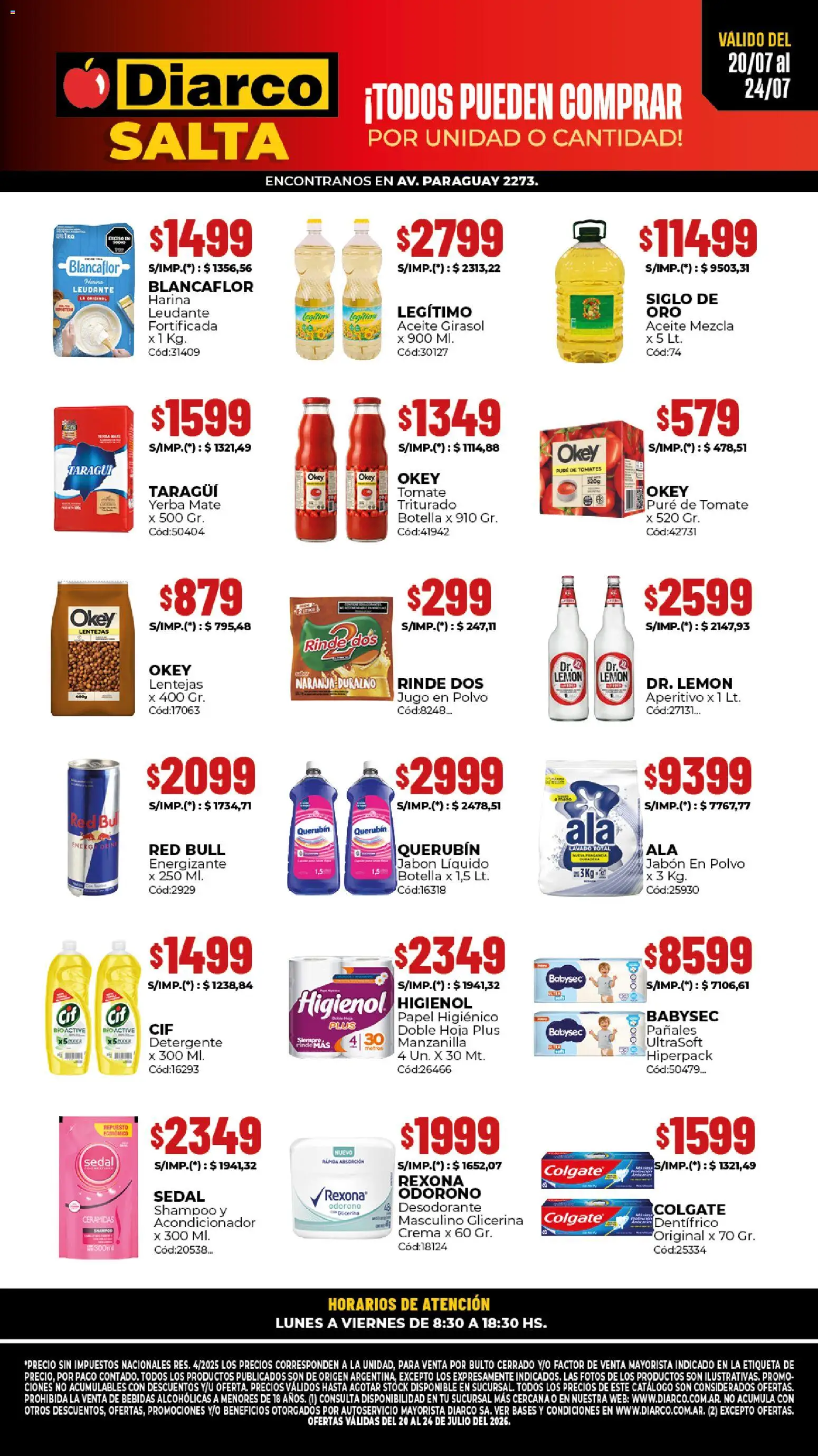 Diarco - Ofertas Salta │ válido desde el 20/07/2026 | Página: 1 | Productos: Jabón líquido, Tomate, Detergente, Pañales