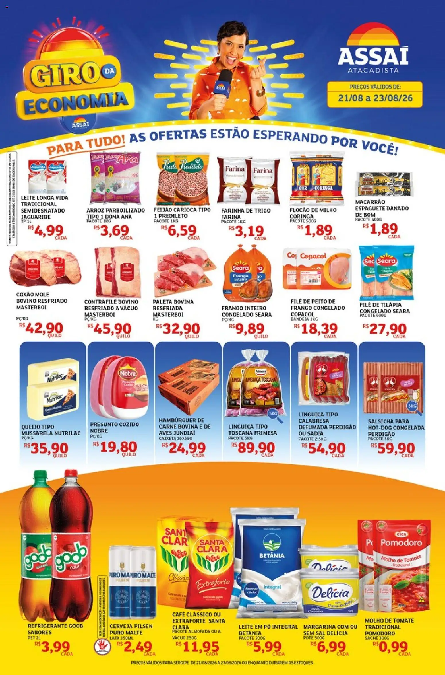 Assaí Atacadista Folheto - válido de 21/08/2026 | Página: 1 | Produtos: Espaguete, Farinha, Aves, Tilápia