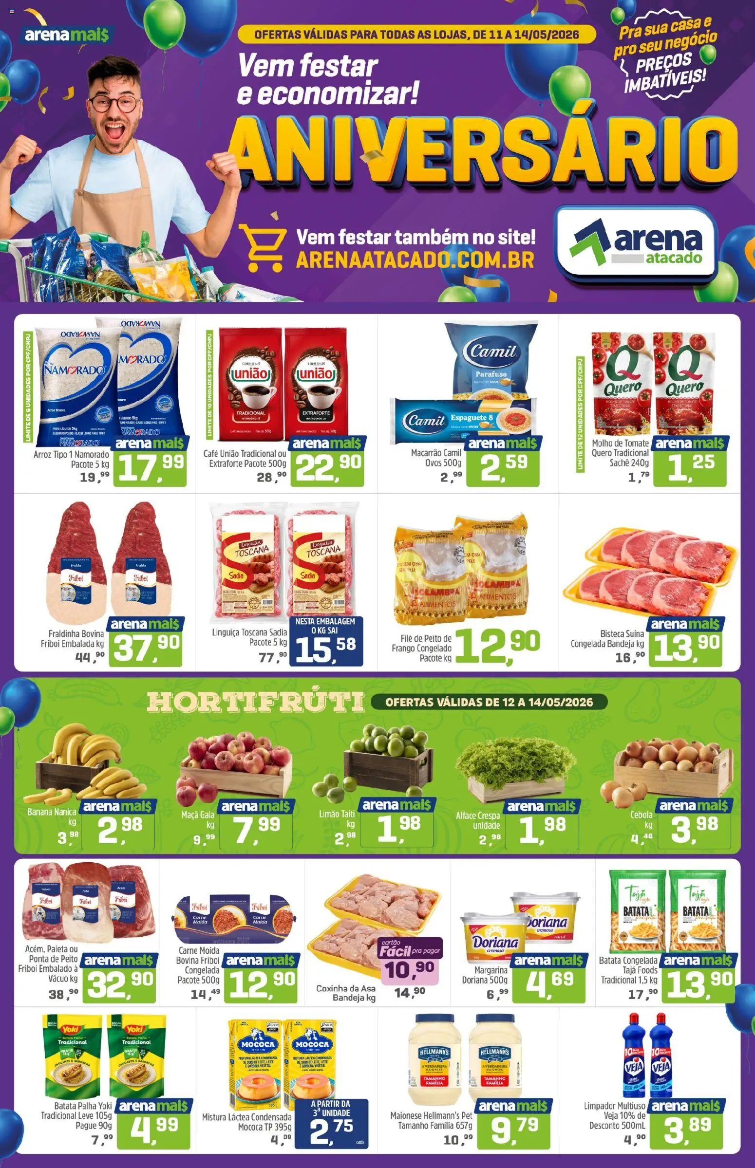 Arena Atacado Folheto - válido de 11.05.2026 | Página: 1 | Produtos: Molho de tomate, Fraldinha, Ovos, Batata
