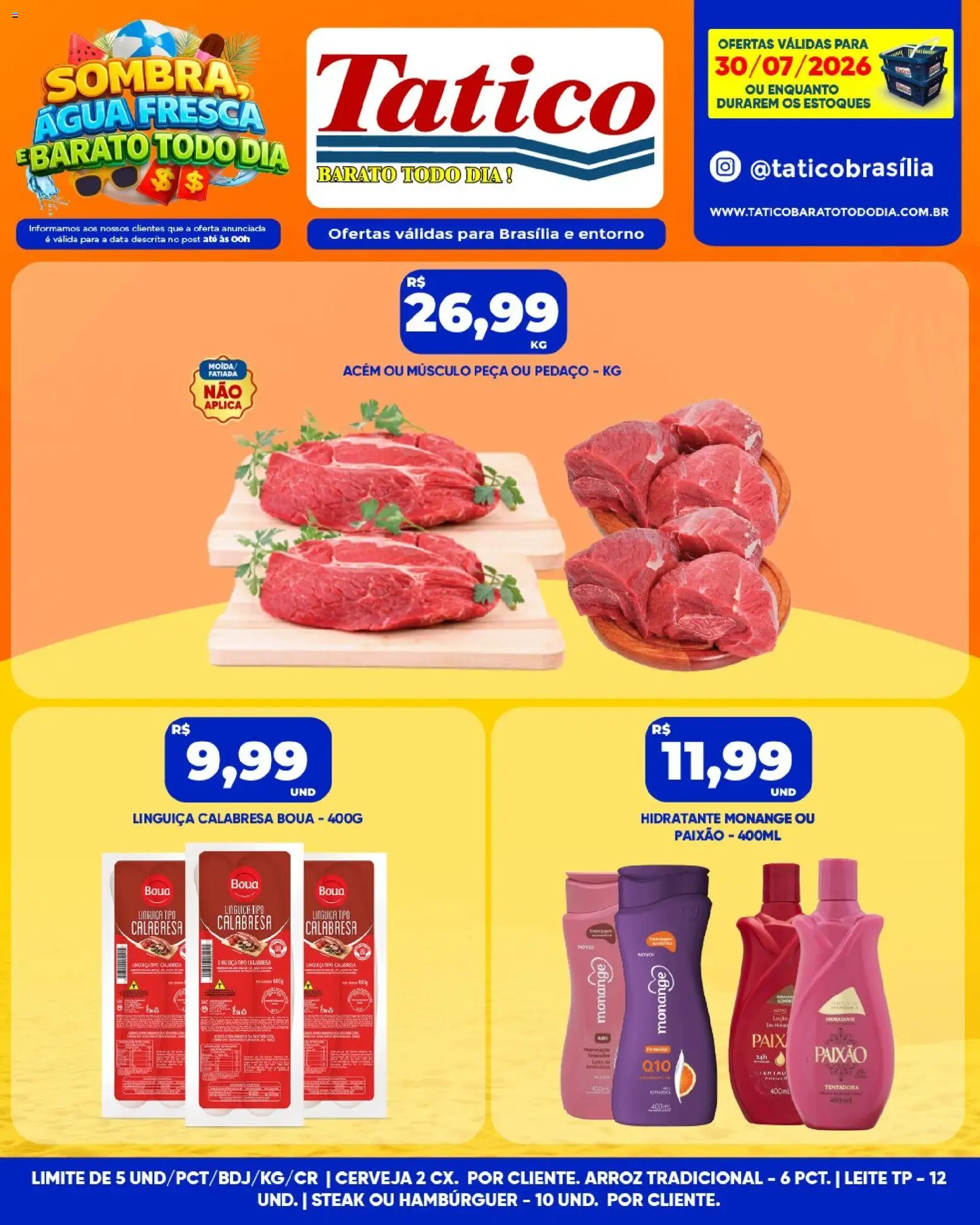Tatico Folheto - válido de 30/07/2026 | Página: 10 | Produtos: Linguiça, Acém, Leite, Arroz