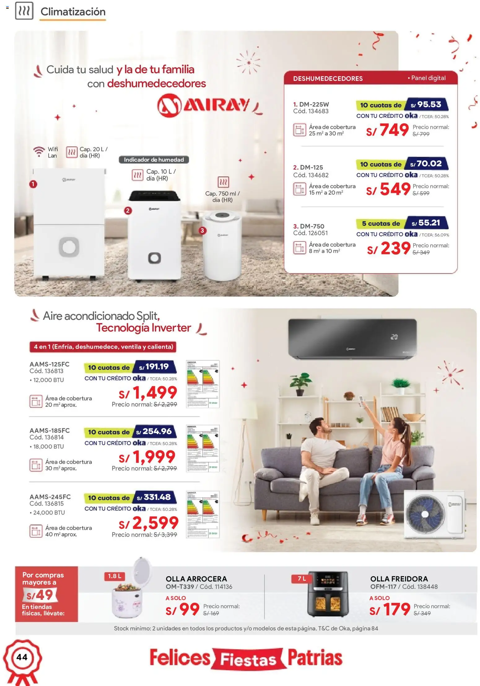 Catálogo Hiraoka válido desde 11/07/2026 | Página: 44 | Productos: Aire acondicionado, Freidora