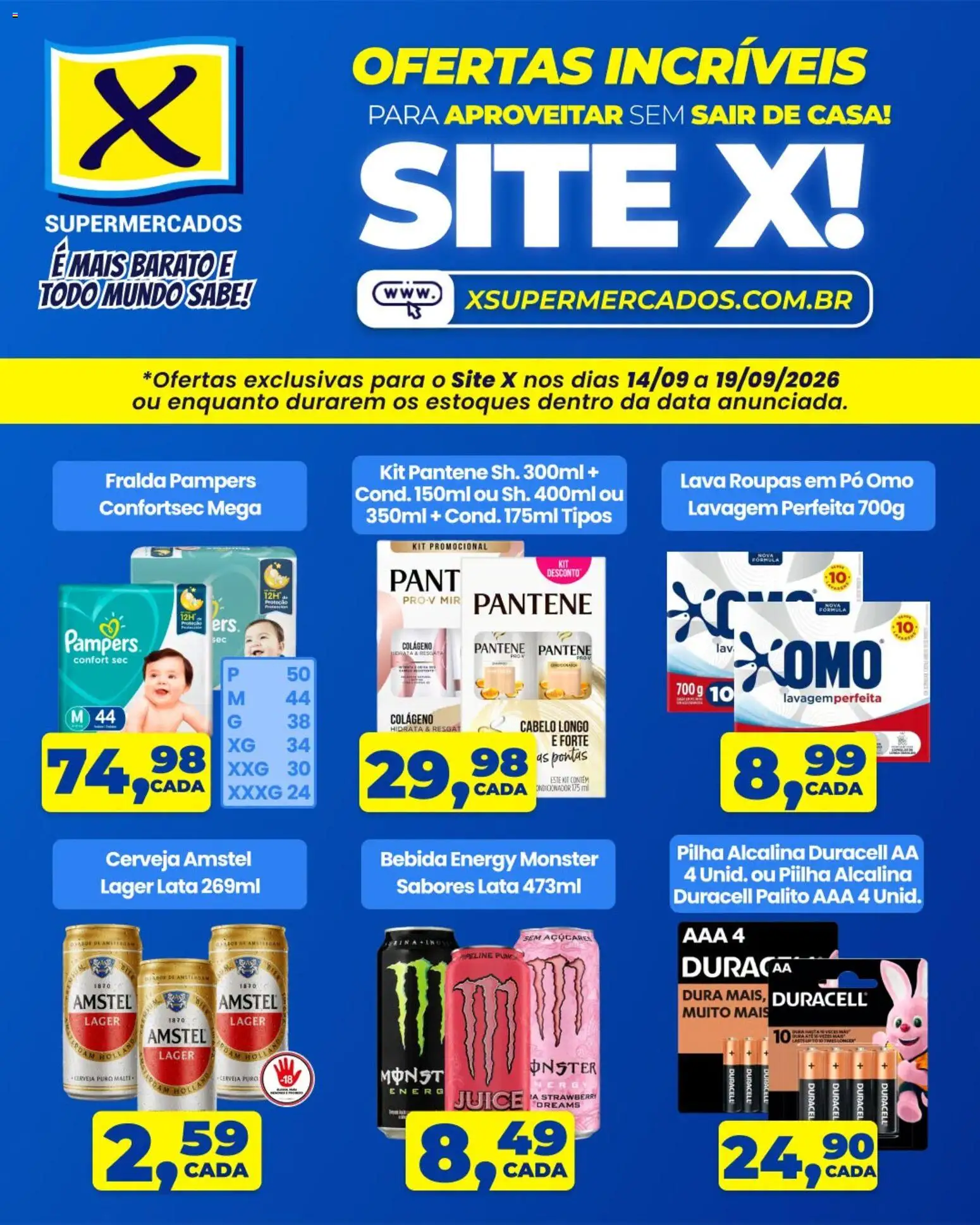 X Supermercados Folheto - válido de 14/09/2026 | Página: 2 | Produtos: Colágeno, Fralda pampers, Roupas, Bebida