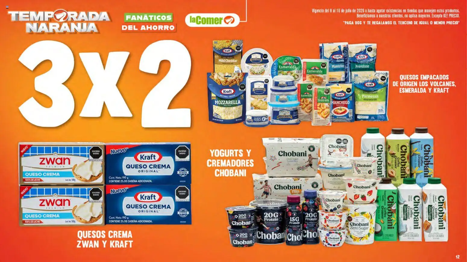 Nuevas ofertas de La Comer válidas en toda la República Mexicana desde el 08/07/2026. ¡Encuentra las mejores ofertas en La Comer folleto! | Página: 12 | Productos: Queso crema, Crema, Queso, Té