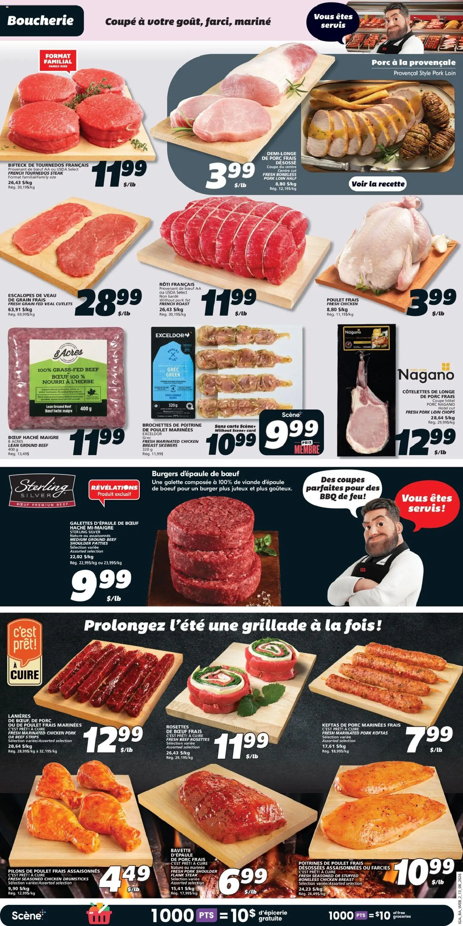 IGA flyer valid from Aug 13, 2026 | Page: 6 | Products: Beef, Steak, Chicken drumsticks, Pork