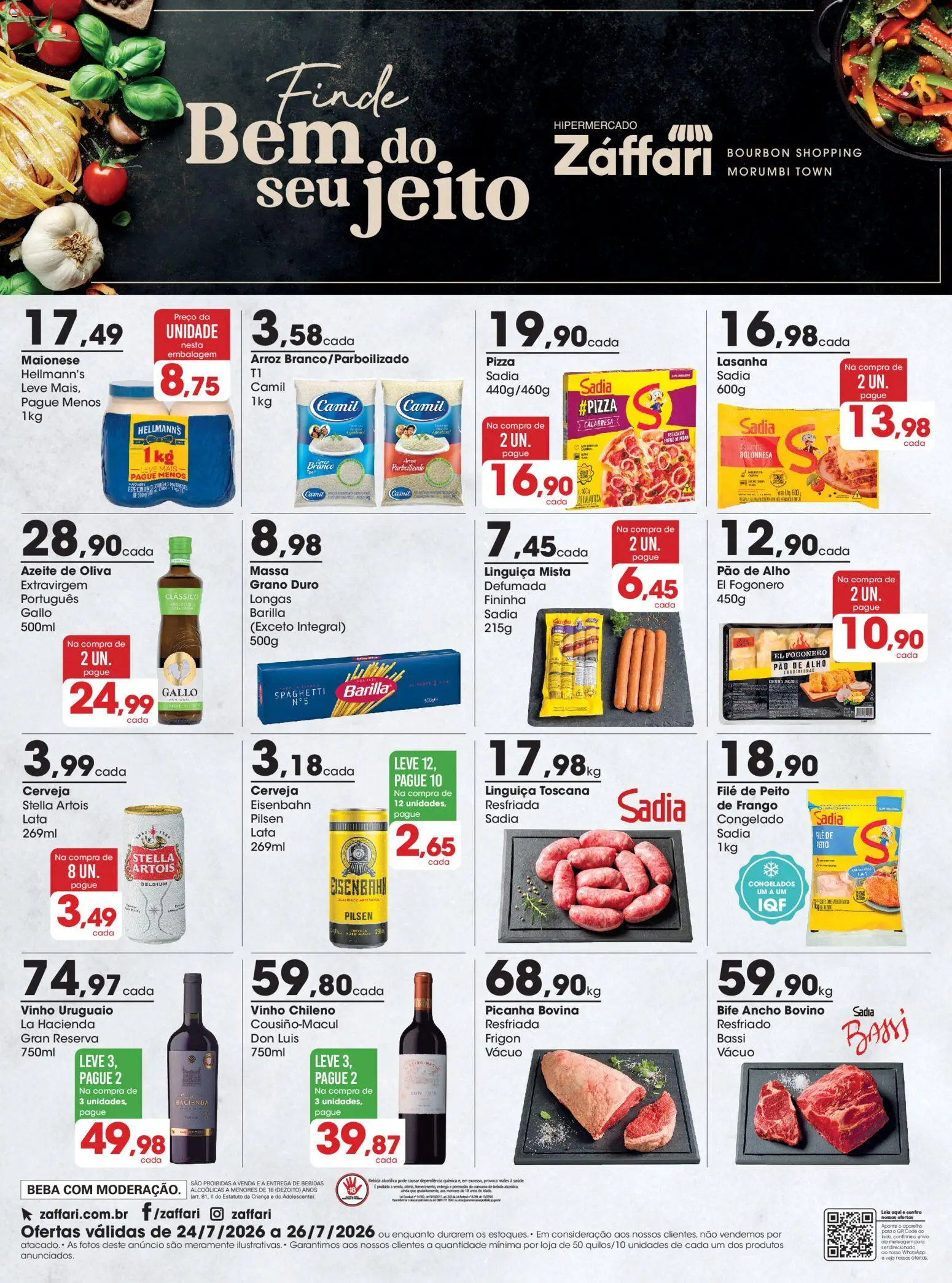 Zaffari Folheto - válido de 24/07/2026 | Página: 1 | Produtos: Picanha, Pizza, Arroz, Maionese