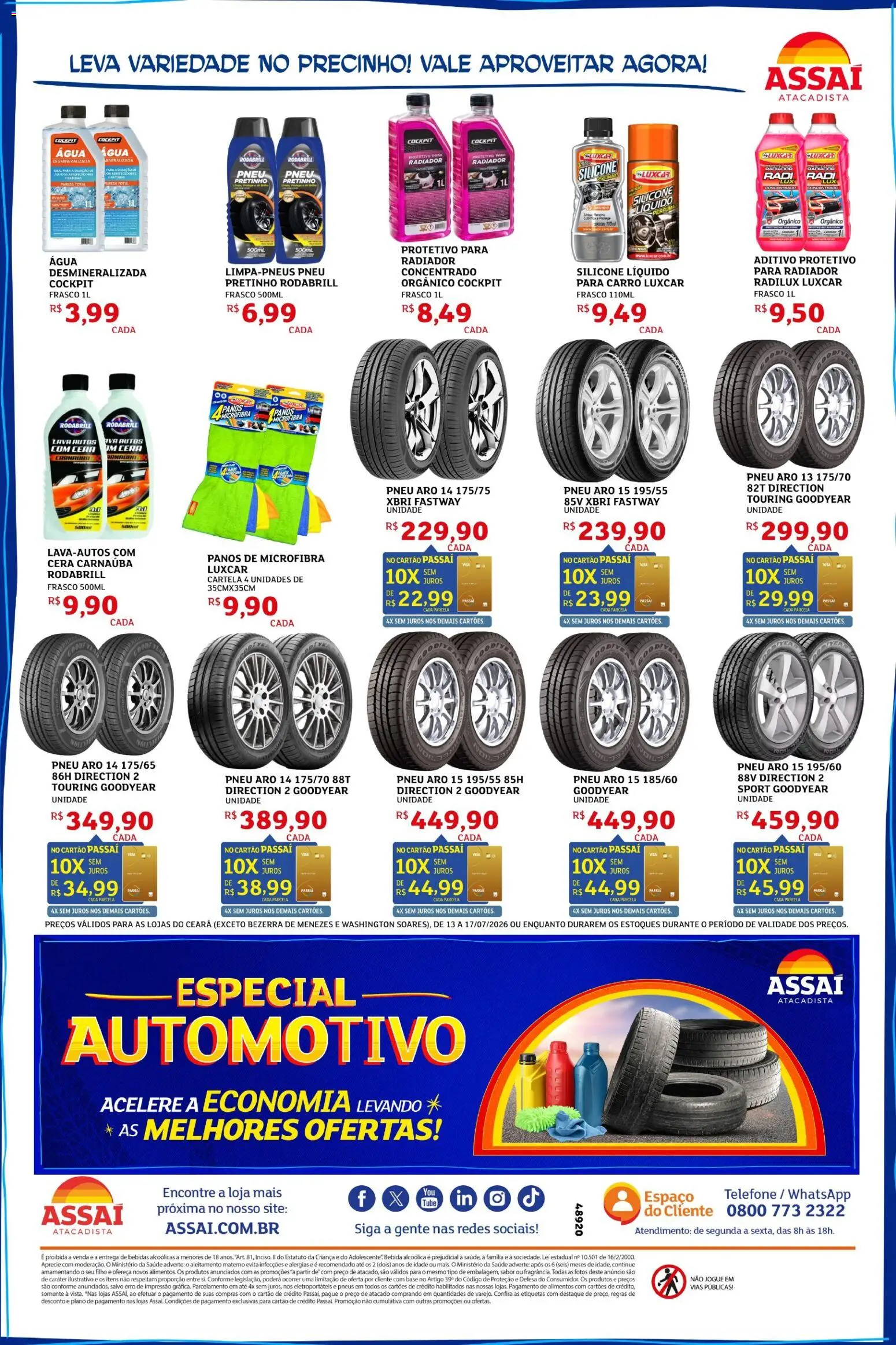 Assaí Atacadista Folheto - válido de 13/07/2026 | Página: 4 | Produtos: Pneus, Base, Bebida, Cera