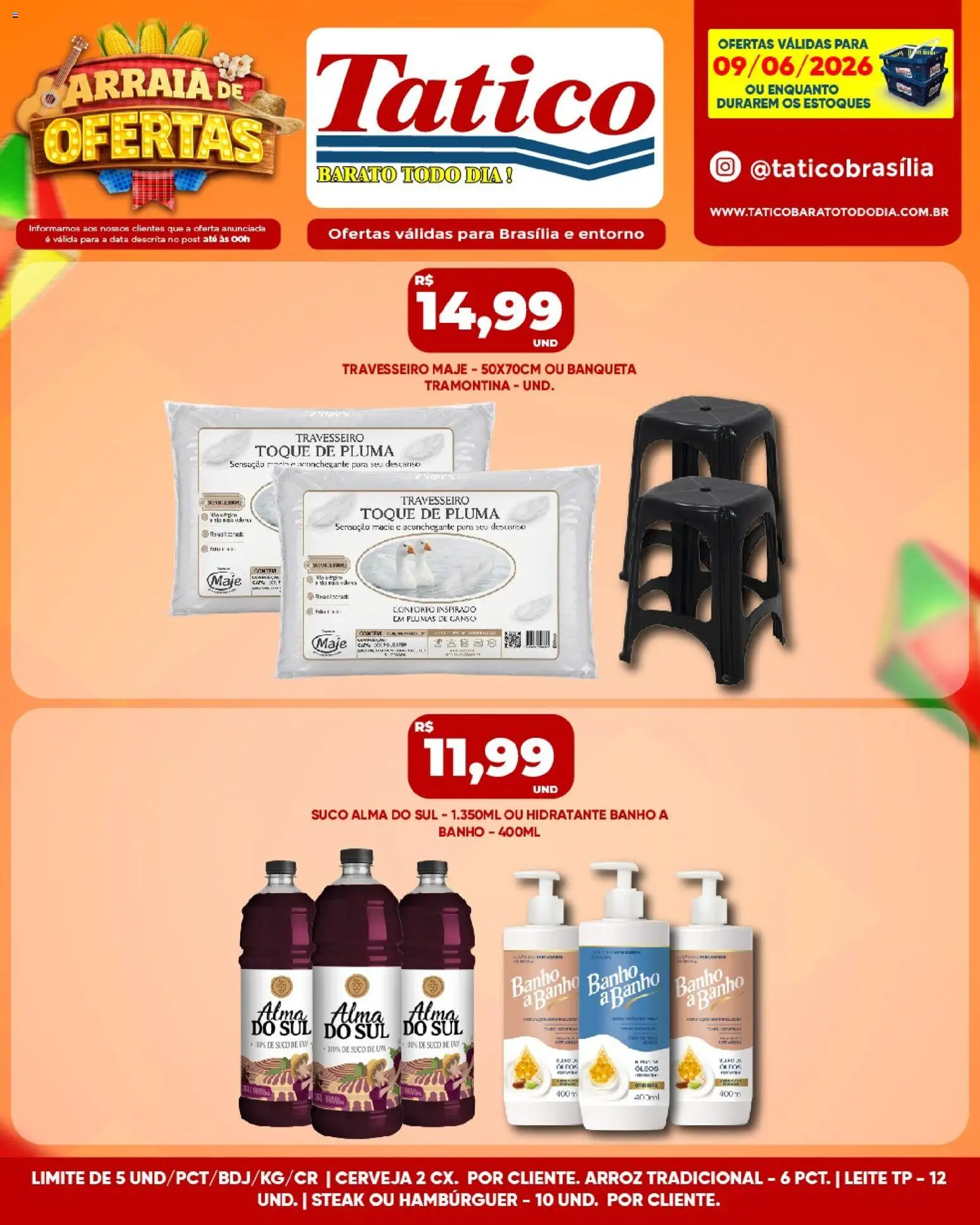 Tatico Folheto - válido de 09.06.2026 | Página: 8 | Produtos: Travesseiro, Leite, Arroz, Hambúrguer