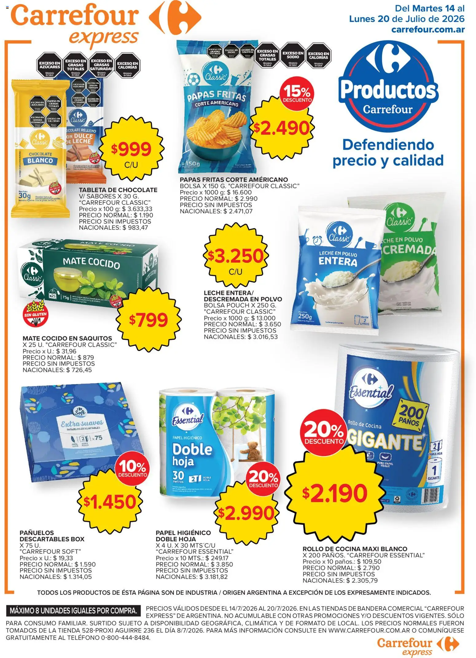Carrefour Express │ válido desde el 14/07/2026 | Página: 5 | Productos: Tableta, Leche en polvo, Polvo, Papas fritas