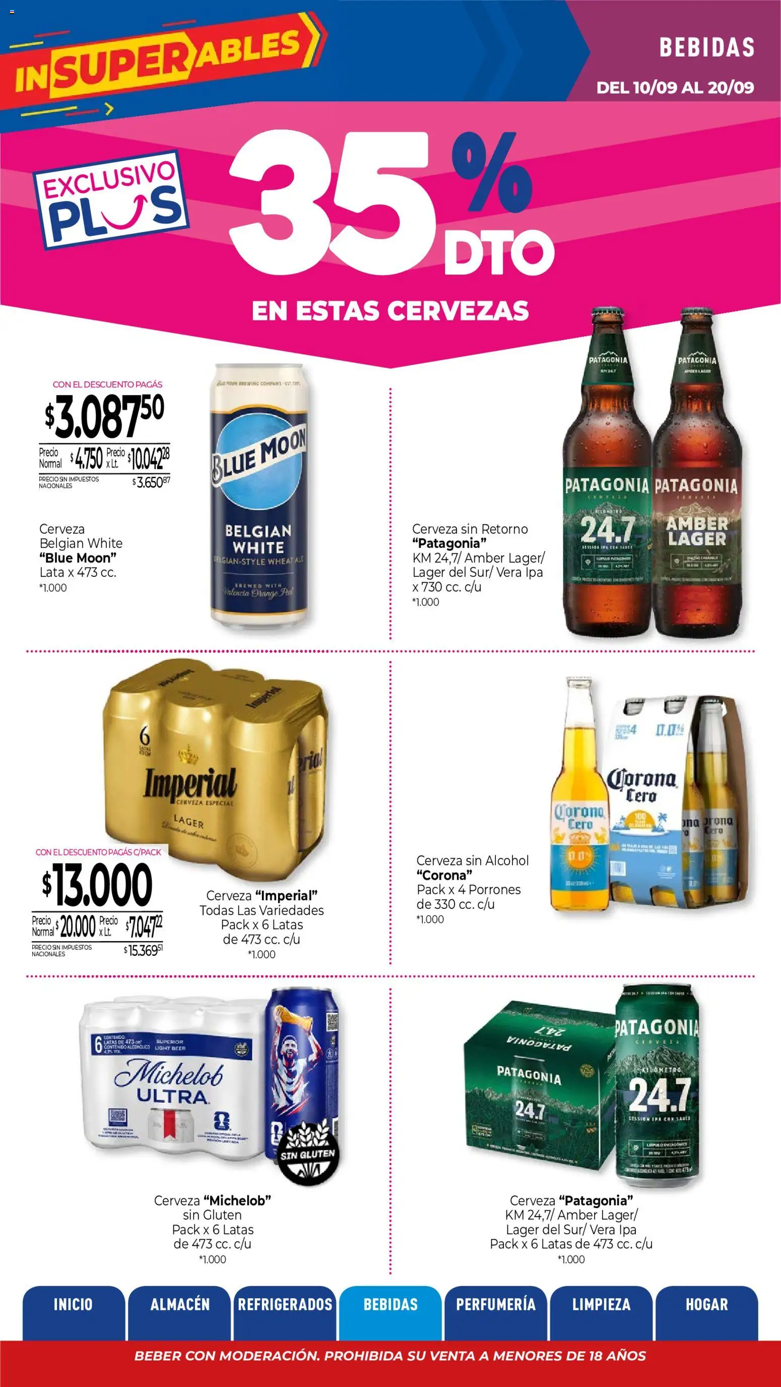 La Anonima catálogo │ válido desde el 10/09/2026 | Página: 19 | Productos: Cerveza sin alcohol, Bebidas, Cerveza, Alcohol