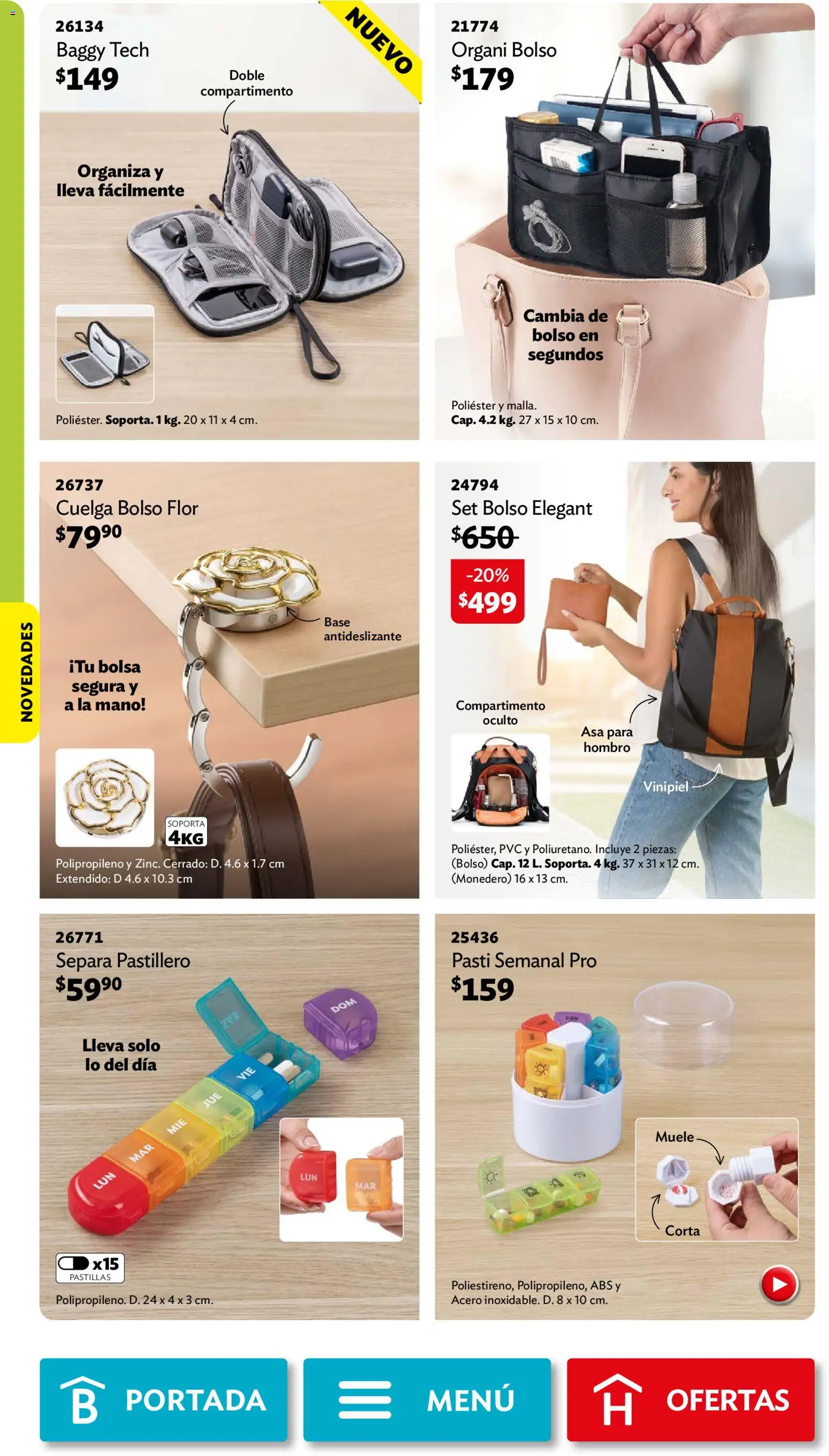Nuevas ofertas de Betterware válidas en toda la República Mexicana desde el 29/06/2026. ¡Encuentra las mejores ofertas en Betterware campaña 7 2026! | Página: 97 | Productos: Bolsa, Monedero, Bolso, Pastillero