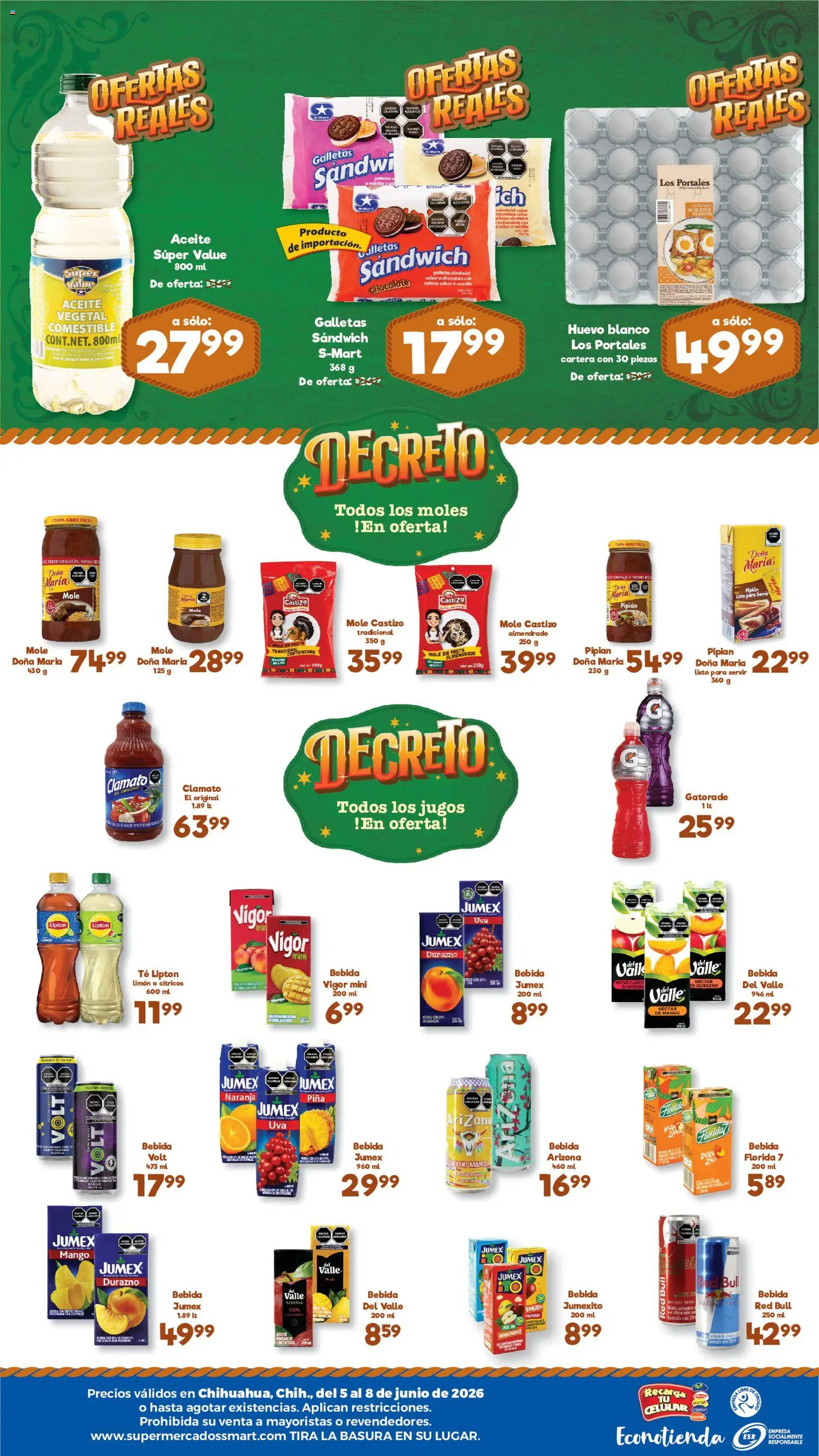 Nuevas ofertas de S-Mart válidas en toda la República Mexicana desde el 05.06.2026. ¡Encuentra las mejores ofertas en S-Mart folleto Ofertas de feria Chihuahua! | Página: 2 | Productos: Limón, Aceite, Chocolate, Piña