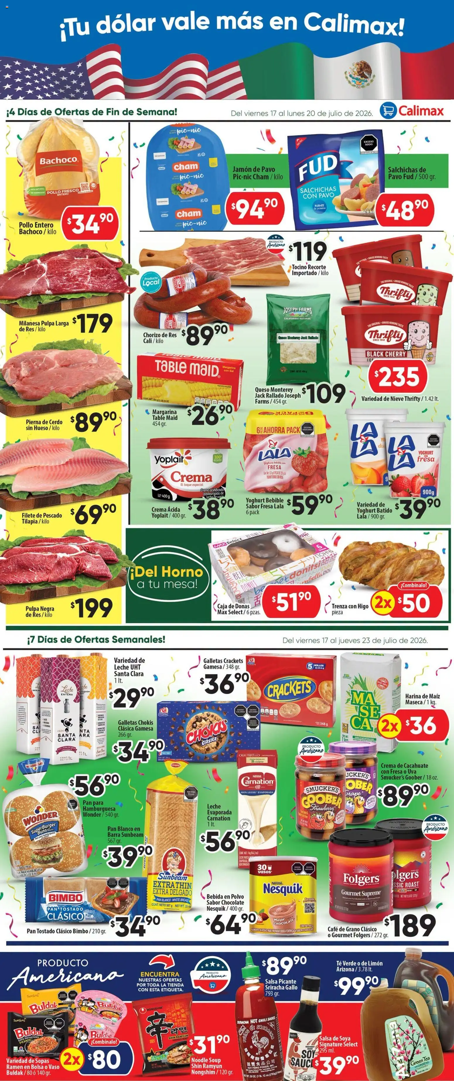 Nuevas ofertas de Calimax válidas en toda la República Mexicana desde el 17/07/2026. ¡Encuentra las mejores ofertas en Calimax folleto Mexicali y SLRC! | Página: 2 | Productos: Harina, Horno, Galletas, Caja