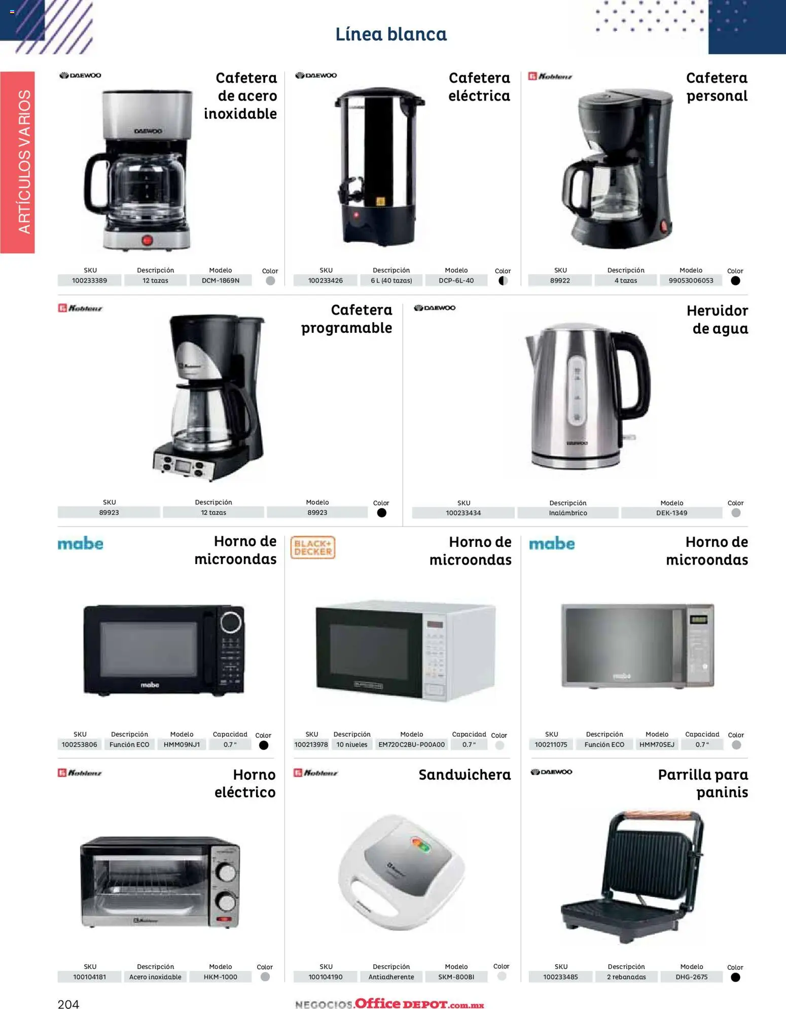 Nuevas ofertas de Office Depot válidas en toda la República Mexicana desde el 12/01/2026. ¡Encuentra las mejores ofertas en Office Depot catálogo 2026! | Página: 206 | Productos: Sandwichera, Agua, Microondas, Parrilla