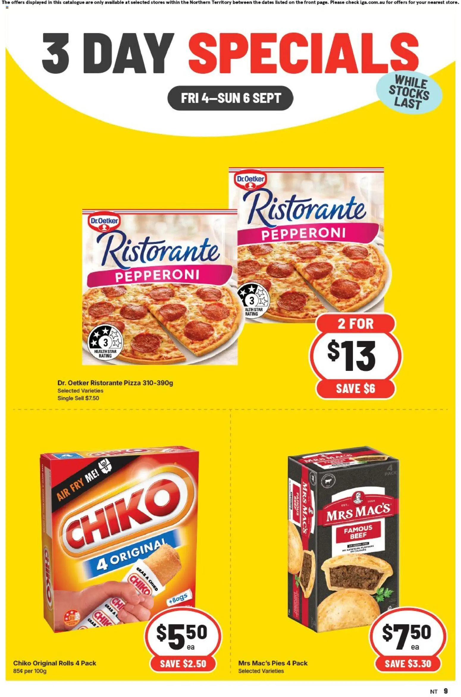 IGA catalogue - valid from 04/09/2026 | Page: 3 | Products: Crab, Pizza, Beef, Pies