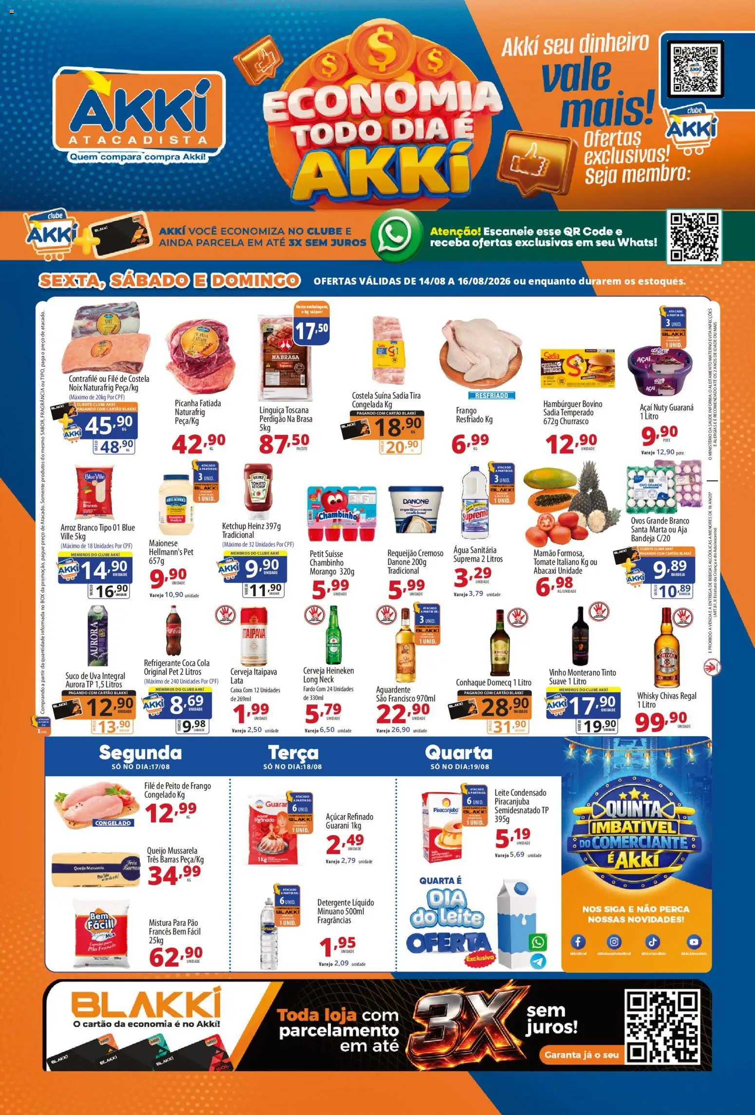 Akki Atacadista Folheto - válido de 14/08/2026 | Página: 1 | Produtos: Uva, Hambúrguer, Maionese, Mussarela