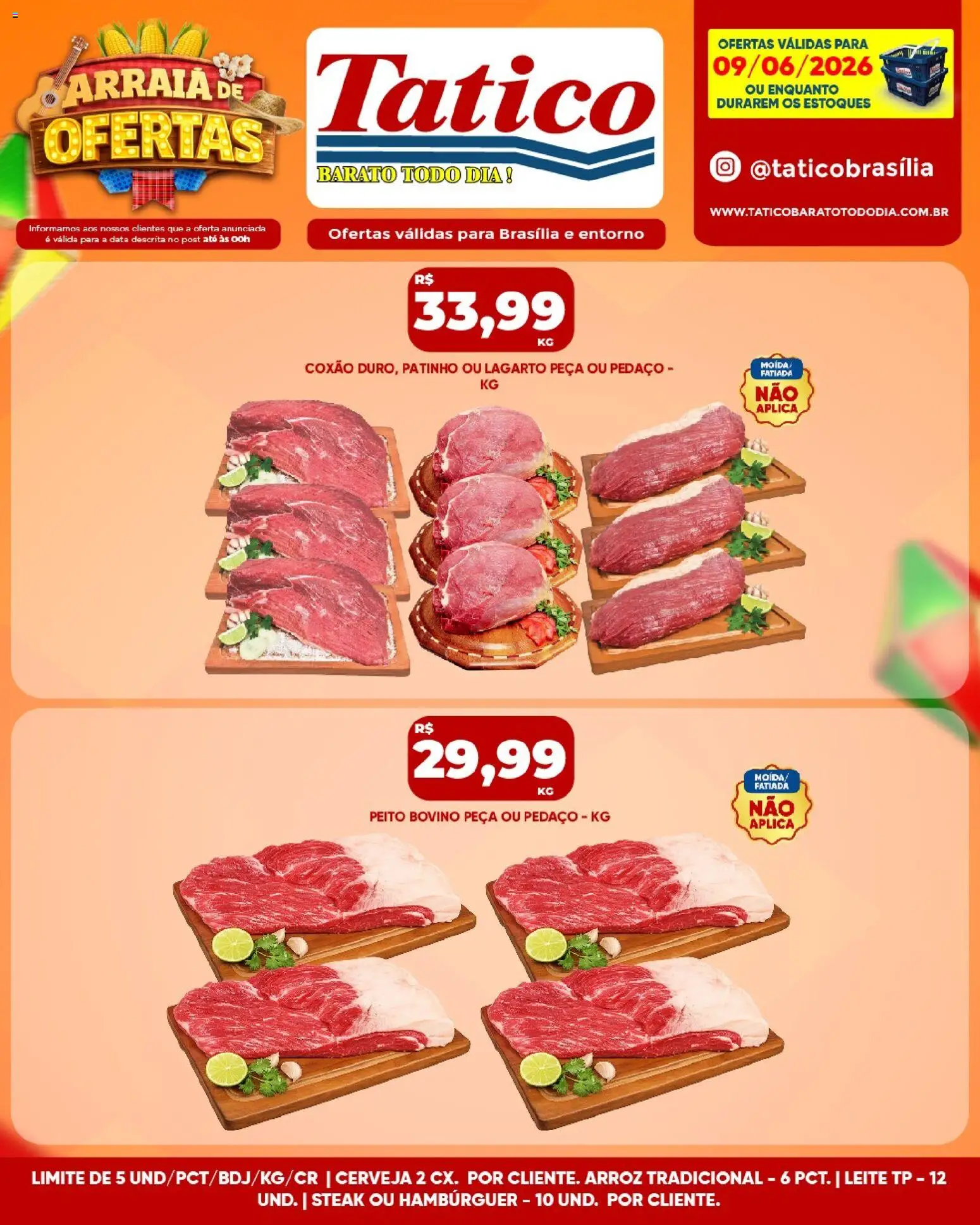 Tatico Folheto - válido de 10.06.2026 | Página: 33 | Produtos: Leite, Cerveja, Arroz, Hambúrguer