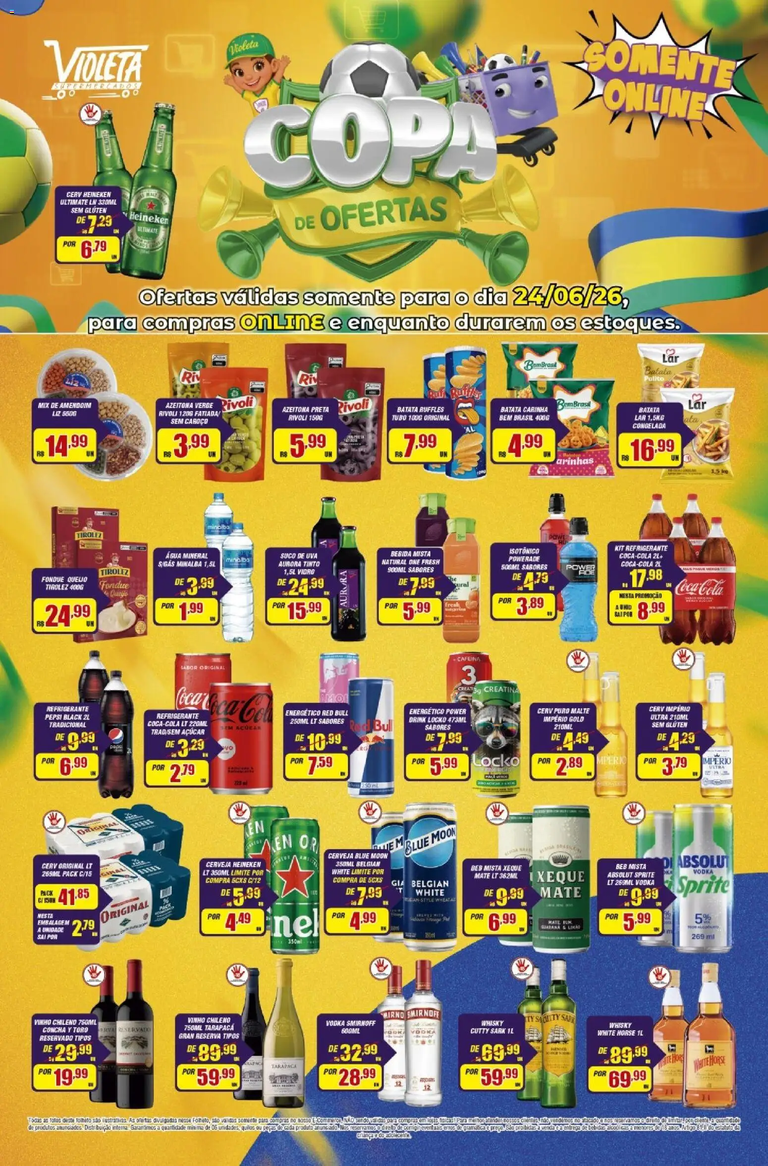Violeta Supermercados Folheto - válido de 24/06/2026 | Página: 1 | Produtos: Whisky, Queijo, Suco, Batata