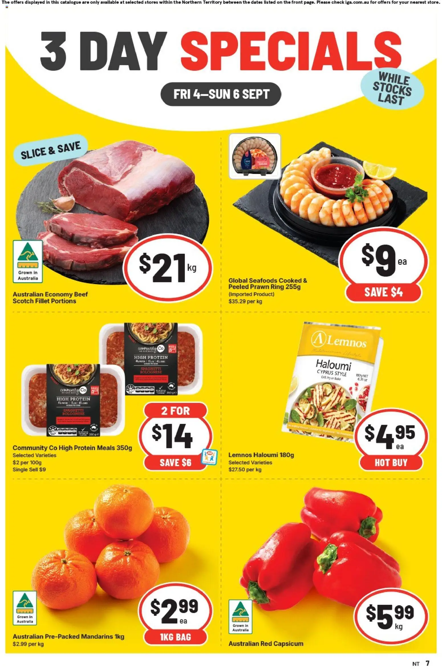 IGA catalogue - valid from 04/09/2026 | Page: 1 | Products: Capsicum, Mandarins, Fillet, Bag